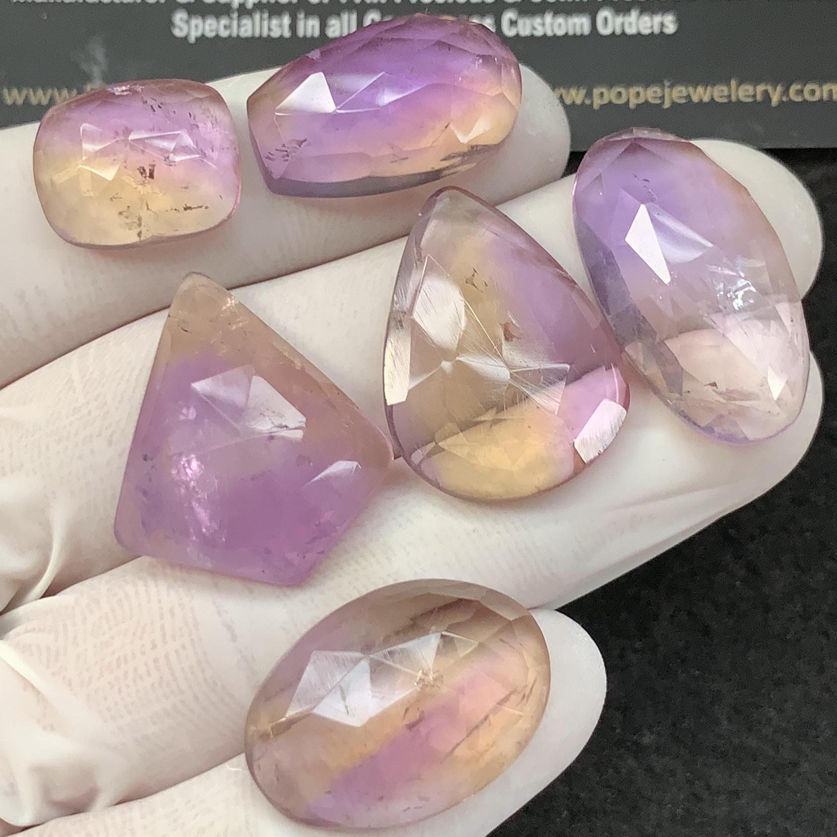 Natural Ametrine Gemstone Ametrine Rose Cut Mix Shape 15-27 MM 6 Pcs High Quality Gemstone Wholesale gems SM23521