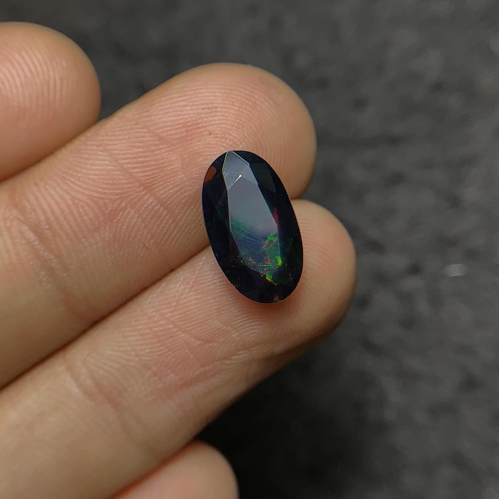 Black Ethiopian Opal Gemstone Black Ethiopian Opal Faceted Cut Black Ethiopian Opal Oval Shape 14x8x5 MM 1 Pcs Jewelry Supply SM24061