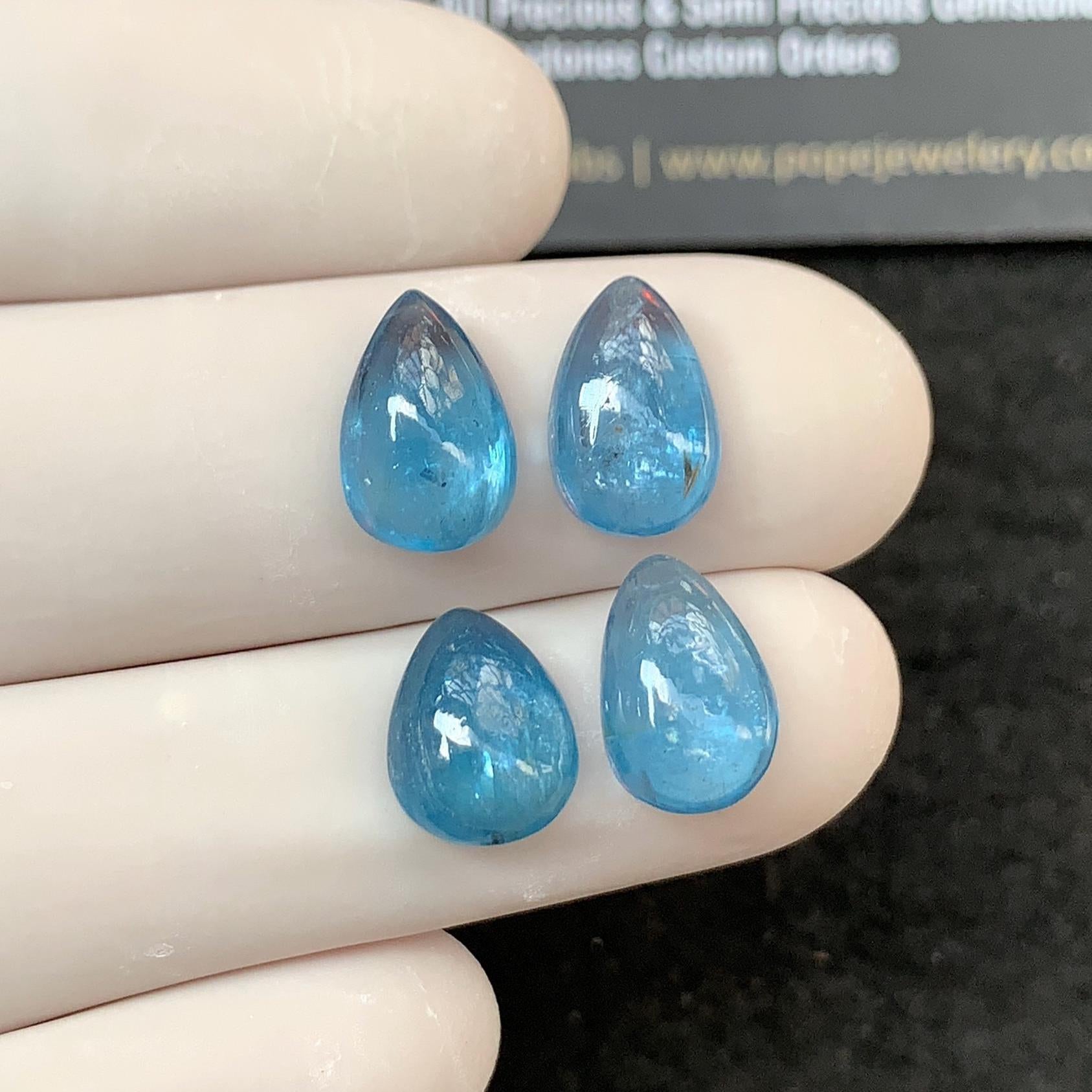 Natural Indicolite Kyanite Gemstone Smooth Pear Cabochon High Quality Loose Gemstone Wholesalegems 11-12 MM 4 Pcs SM24377