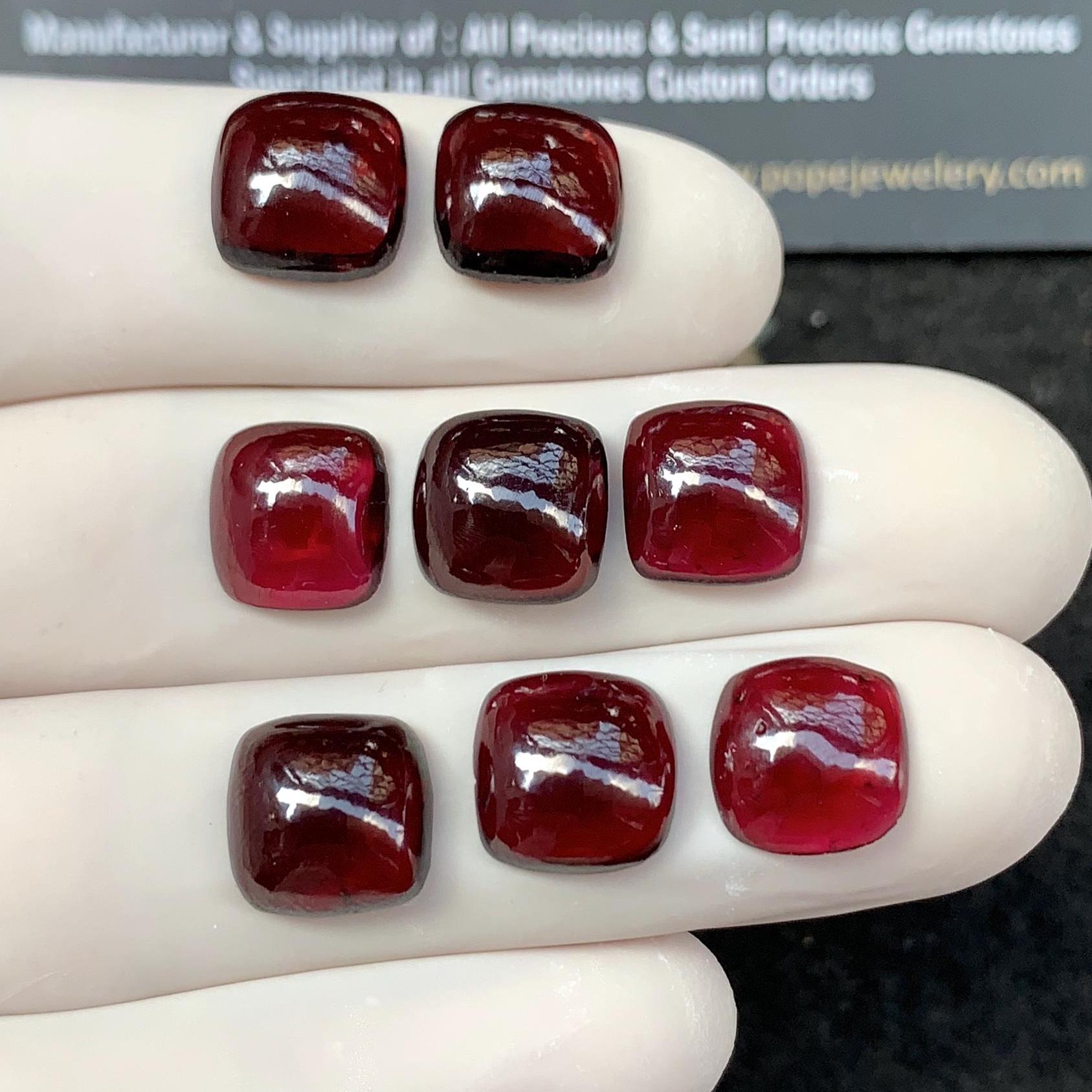 Natural Garnet Gemstone Cabochon Garnet Smooth Cushion Shape High Quality Gemstone Jewelry Supply 10 MM 8 Pcs SM24380