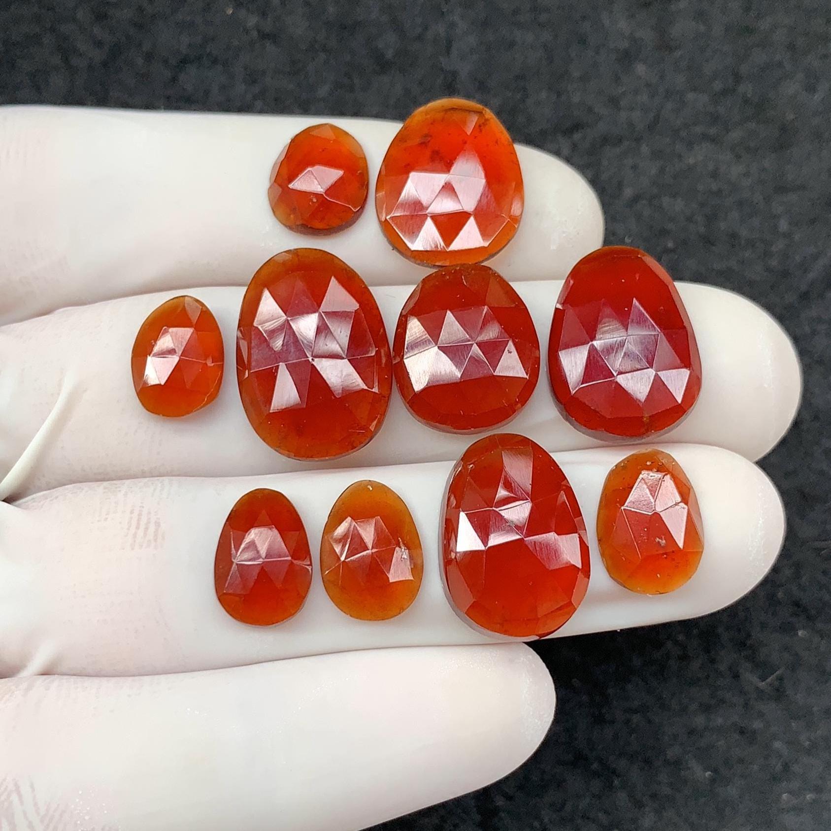 Natural Hessonite Garnet Gemstone Rose Cut Fancy Cabs High Quality Loose Gemstone Jewelry Making WholesaleGems 10-17 MM Size 10 Pcs SM24390