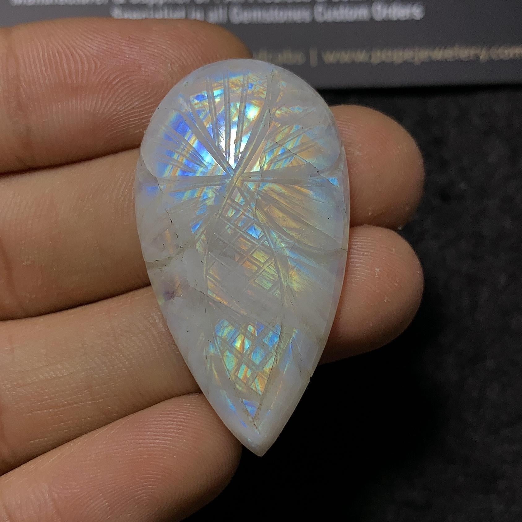 Natural Rainbow Moonstone Gemstone Hand Carved Pear Cabs High Quality Loose Gemstone Jewelry Making WholesaleGems 42x23x7 MM Size SM24393