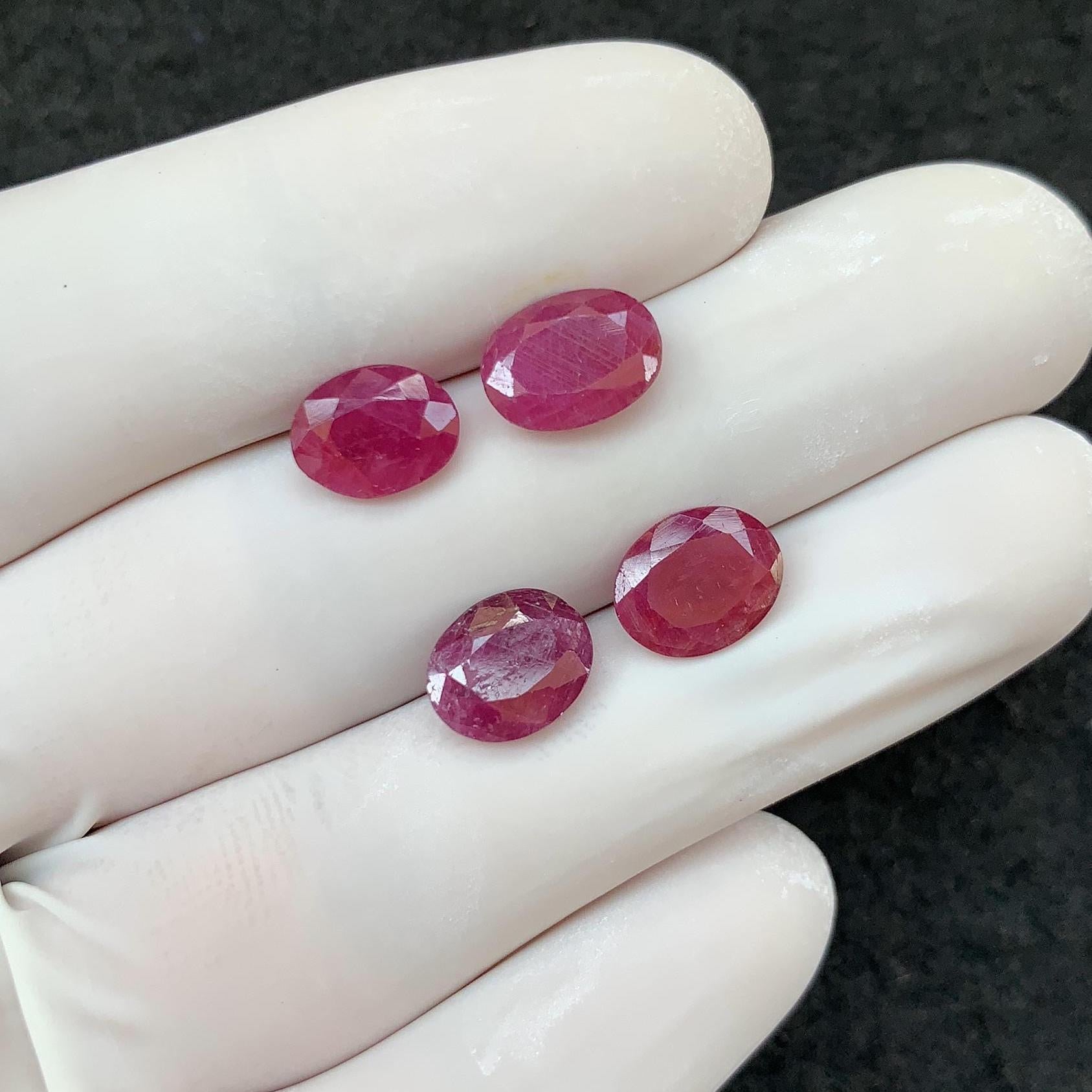 Natural Ruby Gemstone Cuts Ruby Faceted Cut Gemstone Ruby Faceted Cut Oval Shape 9-10 MM 4 Pcs High Quality Gemstone Jewelry Supply SM24154