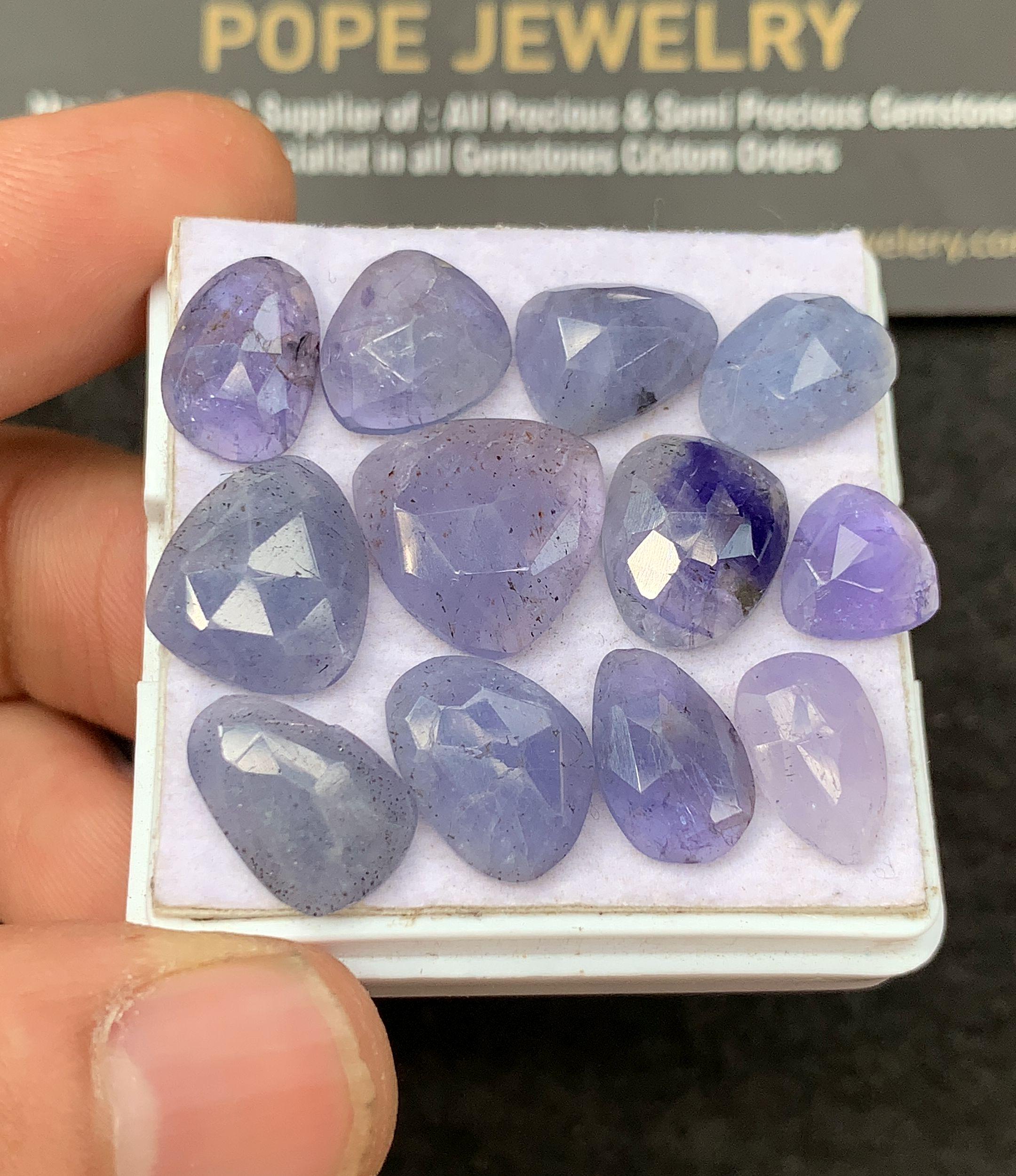Natural Tanzanite Gemstone Rose Cut Mix Shape Cabochon Loose Gemstones For Jewelry Making Wholesalegems 8-13 MM Size 12 Pcs SM24489