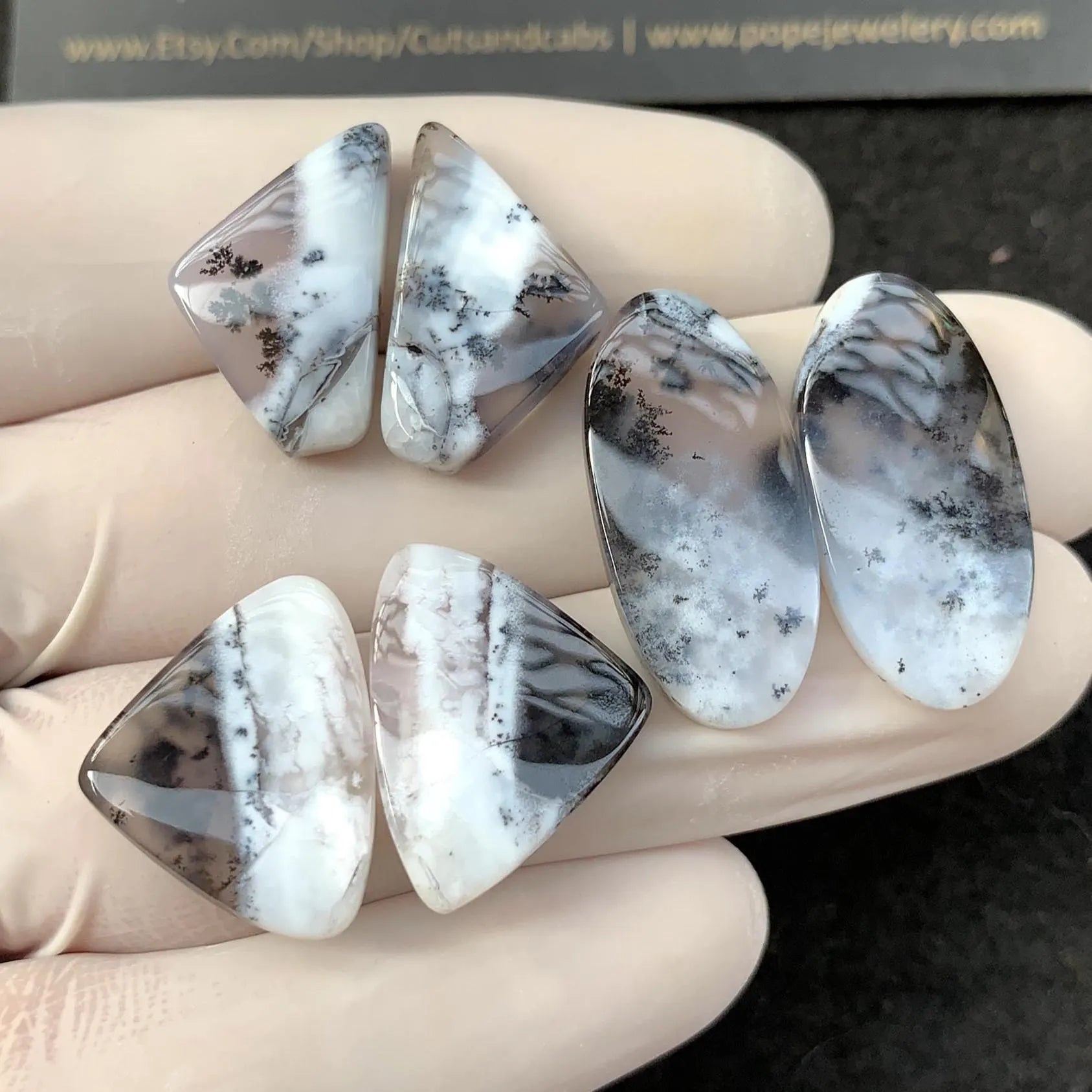 Dendrite Opal Gemstone Cabochon Dendrite Opal Smooth Mix Shape Cabs High Quality Matched Pair 20-25 MM 3 Pairs Jewelry Supply SM24259