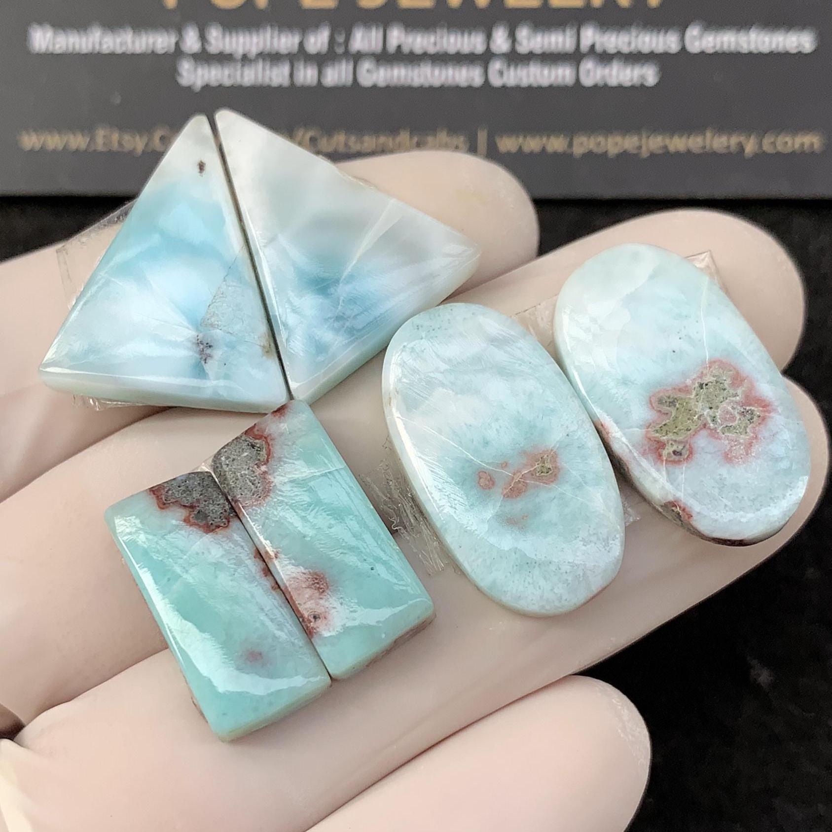 Natural Larimar Gemstone Smooth Matched Pair Cabochon Larimar High Quality Gemstone for Jewelry Making 18-23 MM Size 3 Pair SM24265