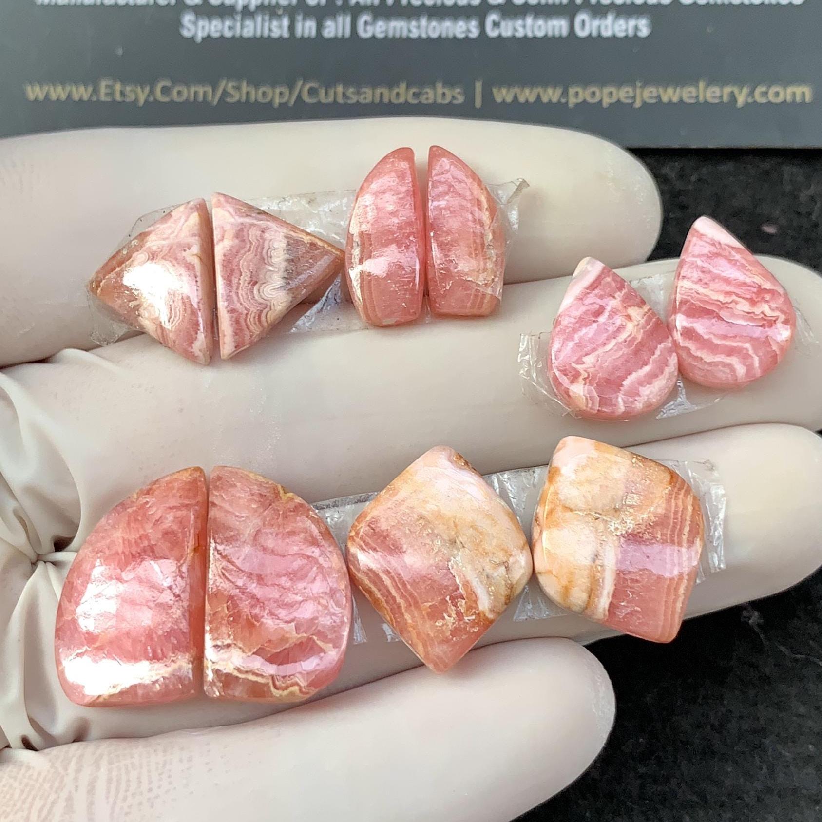 Natural Rhodochrosite Gemstone Smooth Matched Pair Cabs Rhodochrosite High Quality Gemstone for Jewelry Making 14-19 MM Size 5 Pair SM24270