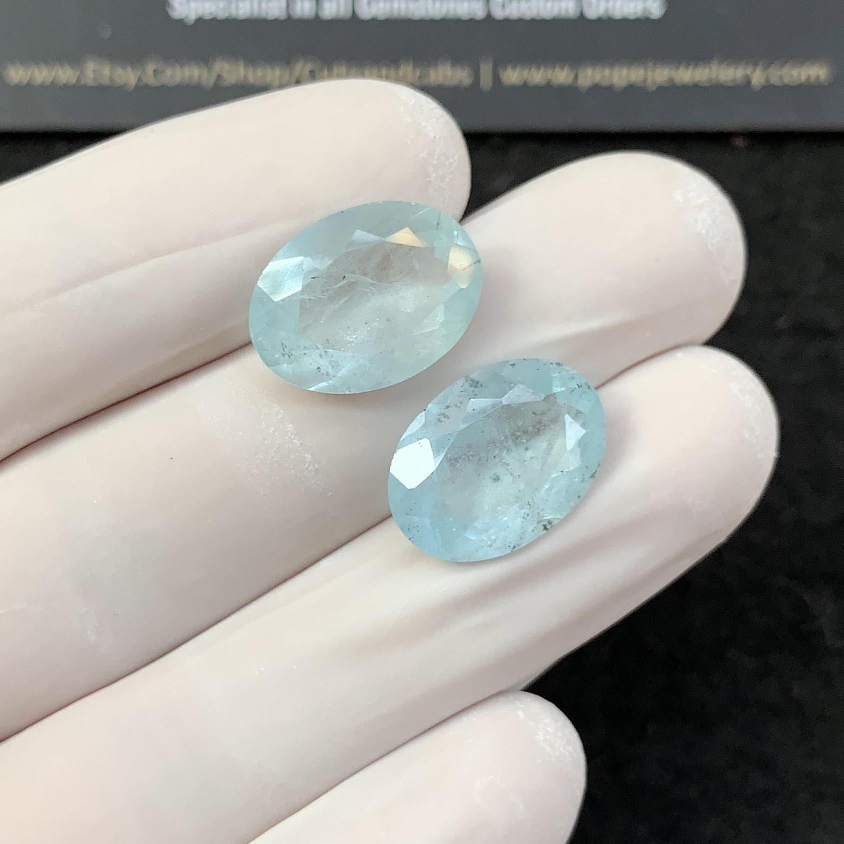 Natural Aquamarine Faceted Cut Oval Shape High Quality Loose Gemstones For Jewelry Making 16x12 MM Size 2 Pcs SM24273