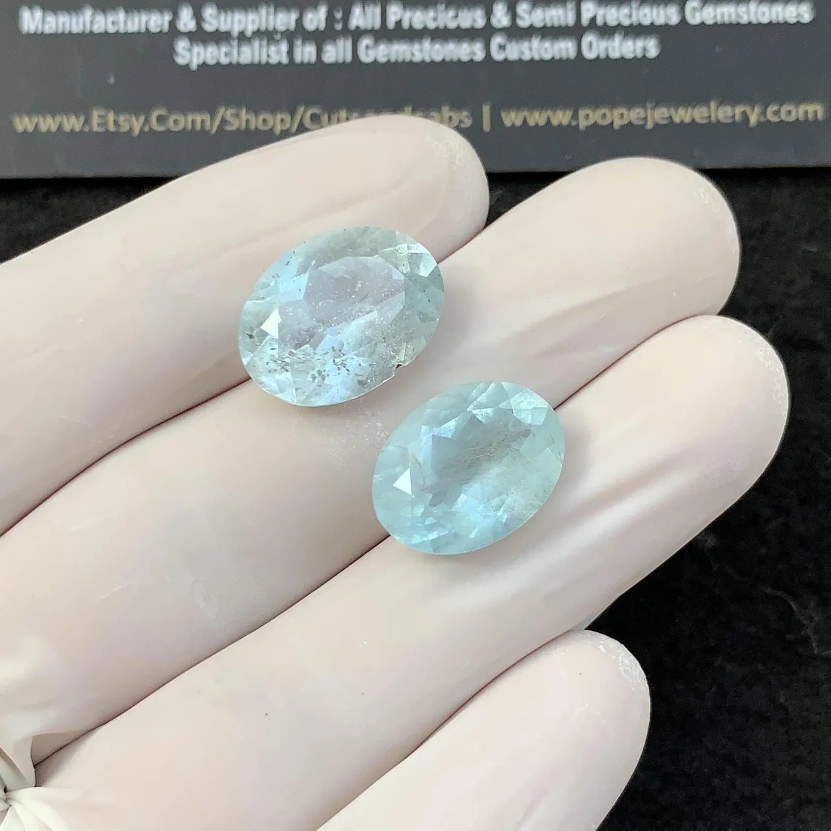 Natural Aquamarine Faceted Cut Oval Shape High Quality Loose Gemstones For Jewelry Making 15-16 MM Size 2 Pcs SM24275