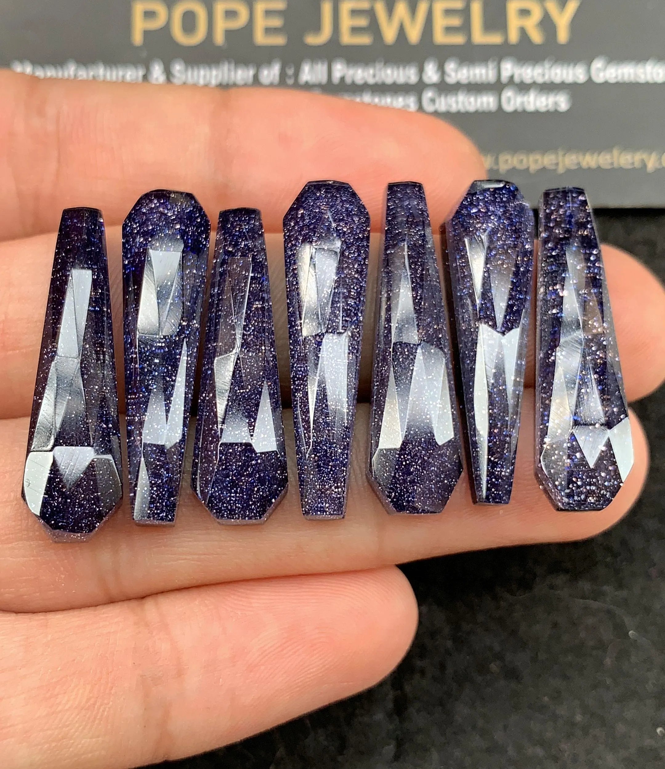 Blue Sandstone & Doublet Rose Cut Coffin Shape Cabochon Loose Gemstones For Jewelry Making Wholesalegems 8x30 MM Size 7 Pcs SM24535