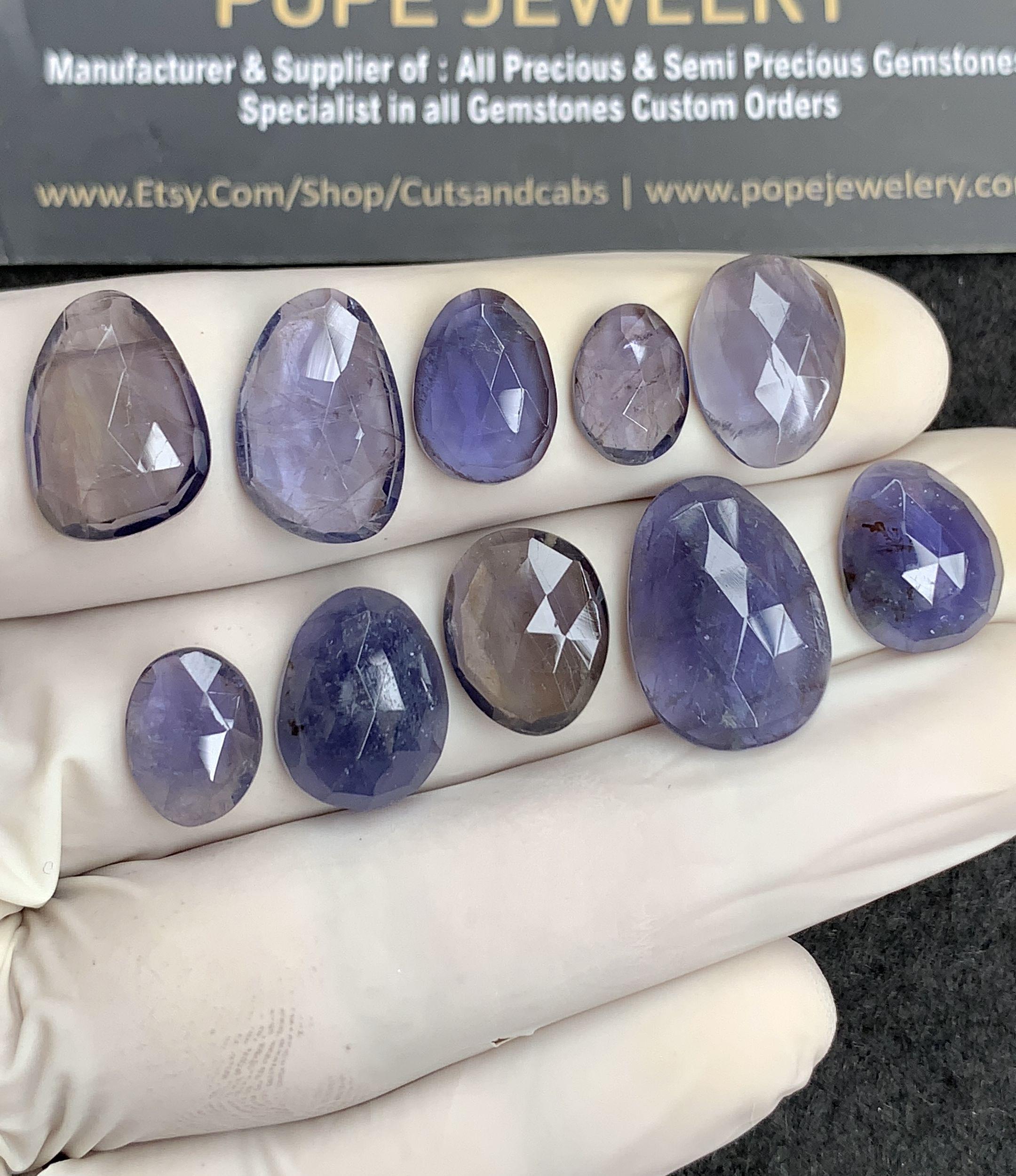 Natural Iolite Gemstone Rose Cut Mix Cabochon High Quality Loose Gemstones For Jewelry Making Wholesalegems 10-18 MM Size 10 Pcs SM24550