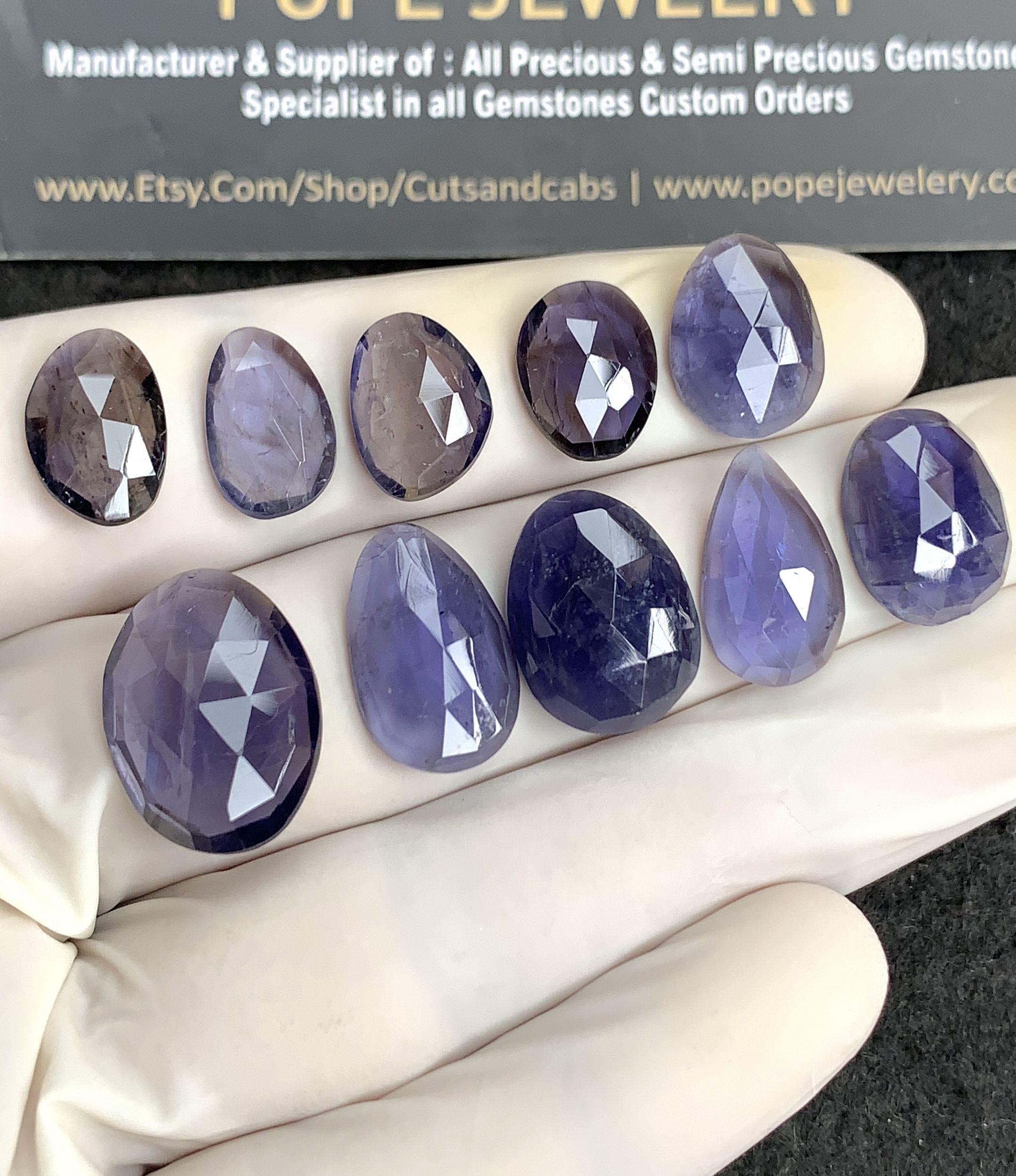 Natural Iolite Gemstone Rose Cut Mix Cabochon High Quality Loose Gemstones For Jewelry Making Wholesalegems 12-18 MM Size 10 Pcs SM24551