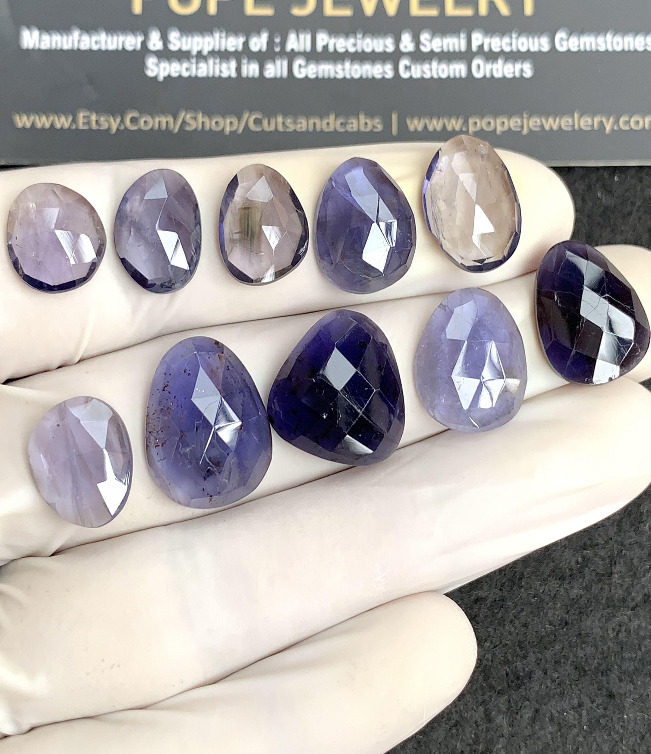 Natural Iolite Gemstone Rose Cut Mix Cabochon High Quality Loose Gemstones For Jewelry Making Wholesalegems 11-17 MM Size 10 Pcs SM24552