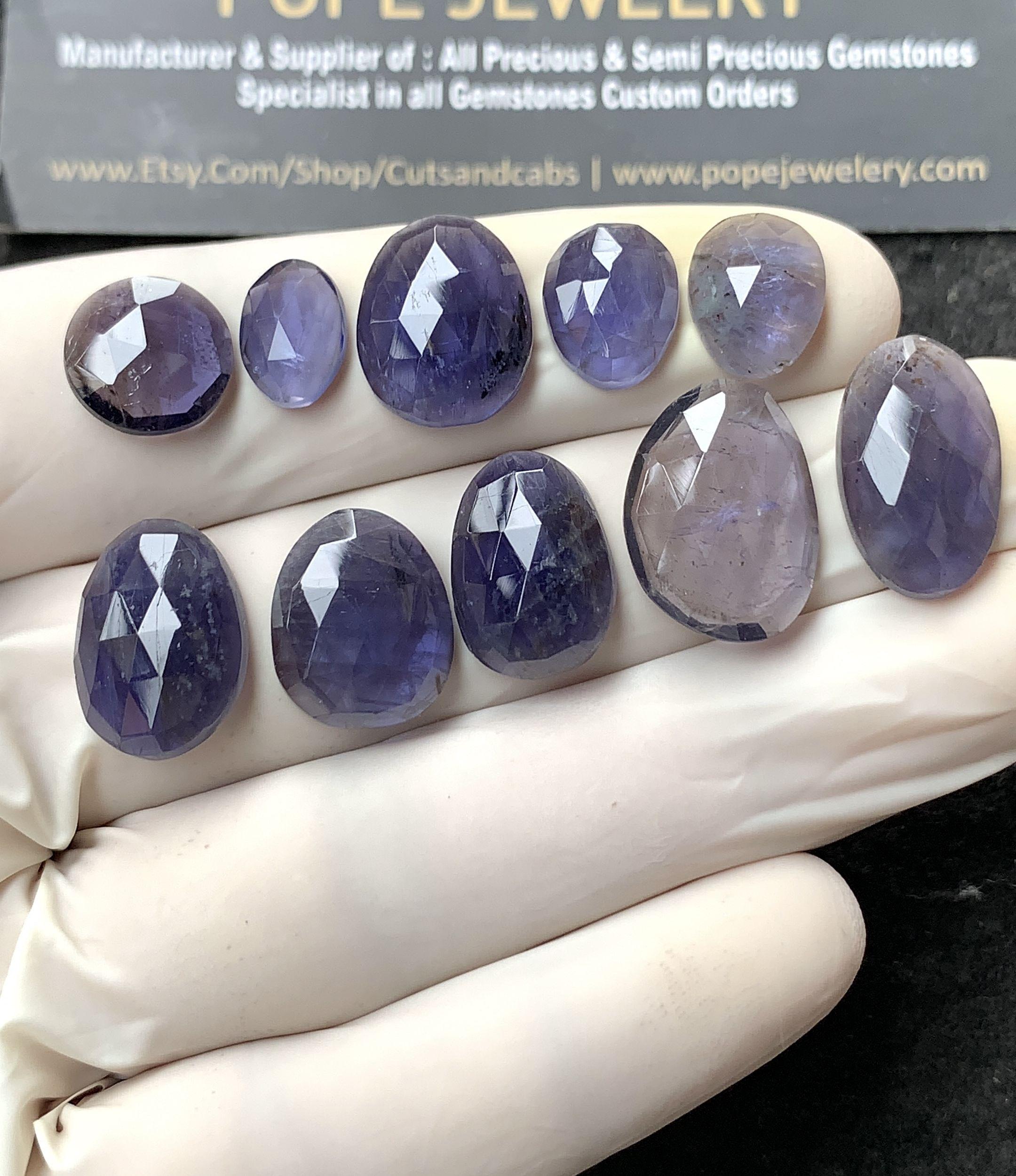 Natural Iolite Gemstone Rose Cut Mix Cabochon High Quality Loose Gemstones For Jewelry Making Wholesalegems 10-17 MM Size 10 Pcs SM24556