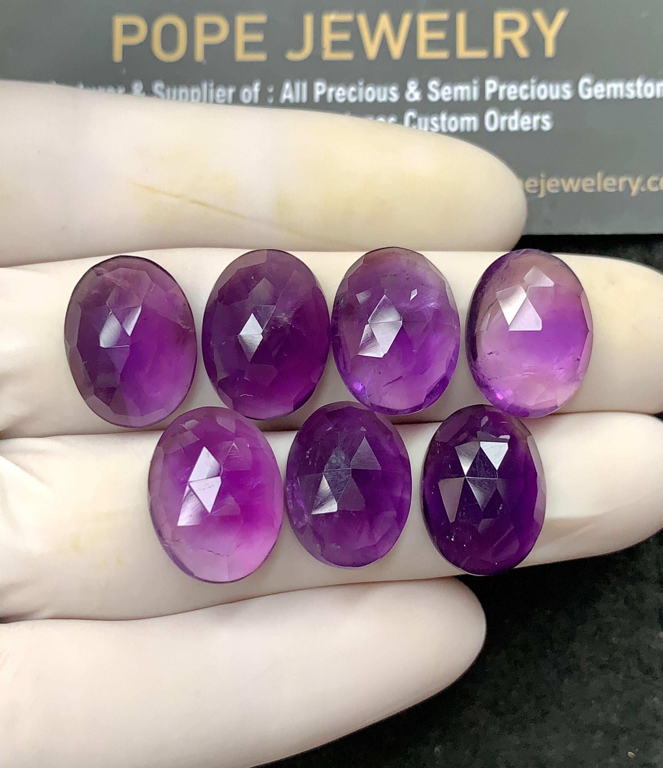 Natural Amethyst Gemstone Rose Cut Oval Cabochon High Quality Loose Gemstones For Jewelry Making Wholesalegems 12x16 MM Size 7 Pcs SM24582