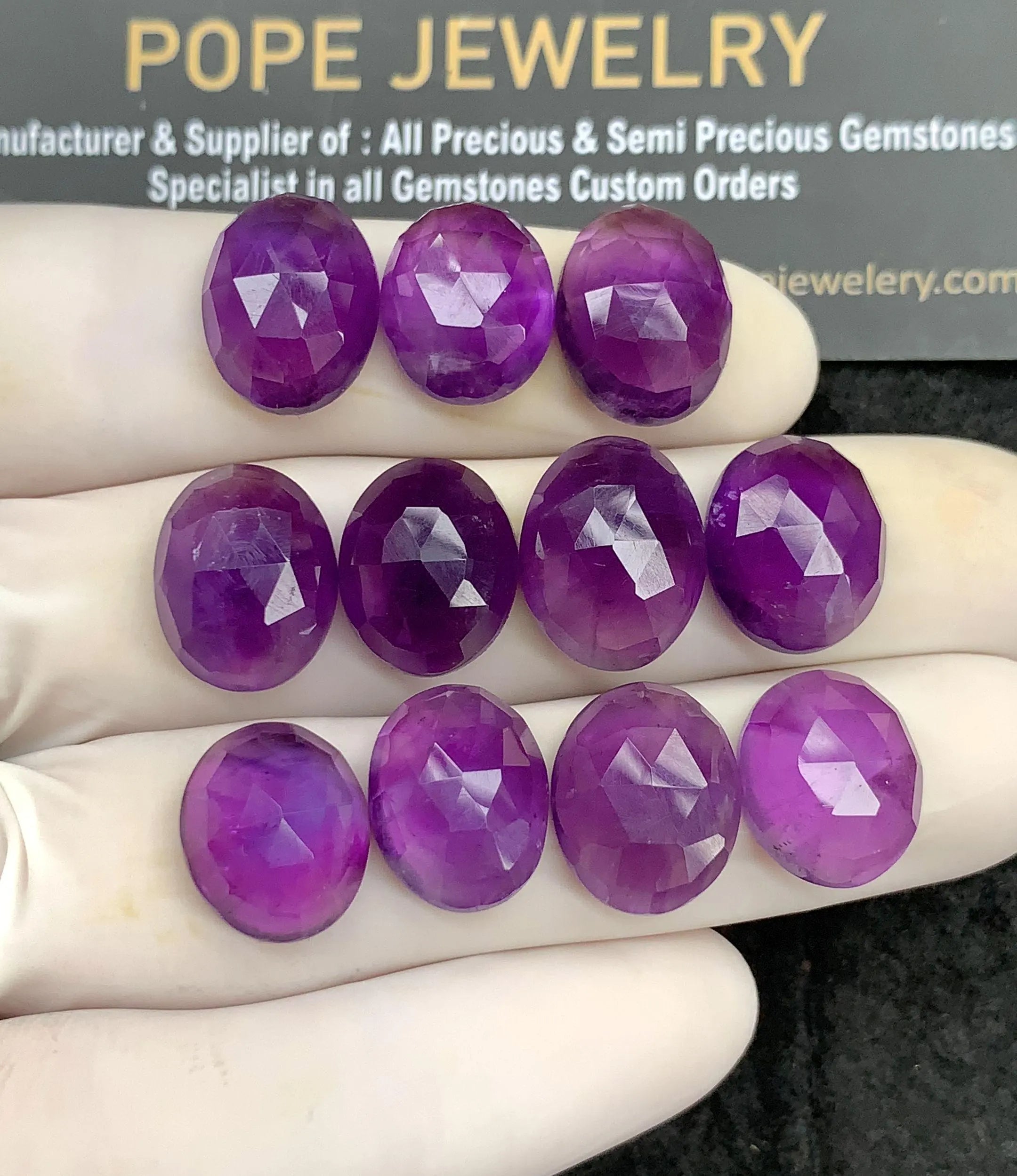 Natural Amethyst Gemstone Rose Cut Oval Cabochon High Quality Loose Gemstones For Jewelry Making Wholesalegems 13-15 MM Size 11 Pcs SM24584