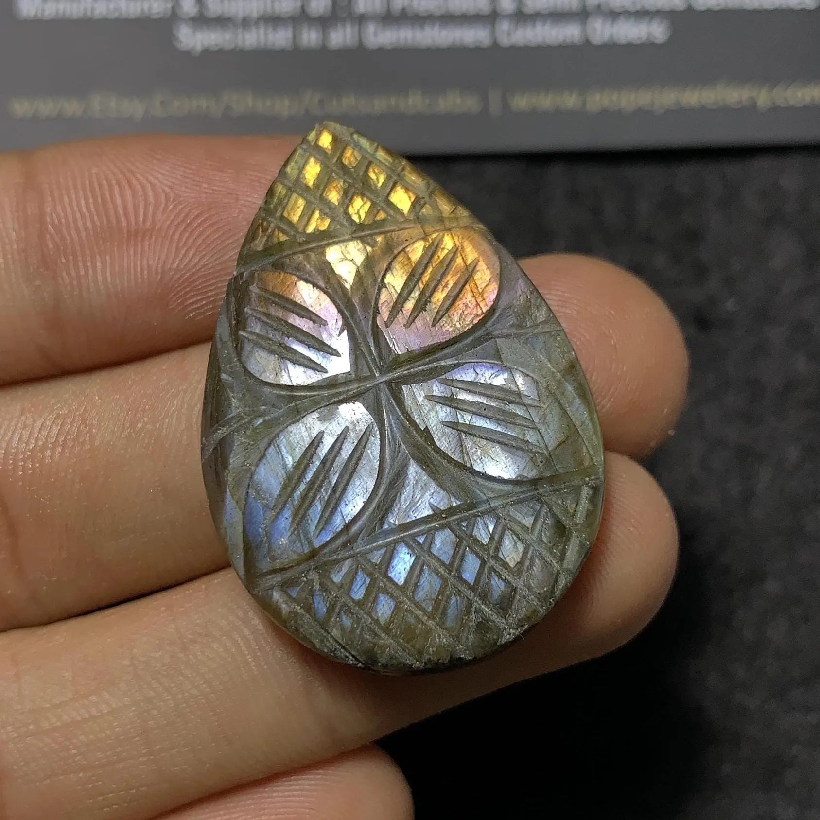 Natural Labradorite Gemstone Hand Carved Pear Cabs High Quality Loose Gemstone For Jewelry Making WholesaleGems 38x26x6 MM Size SM24395