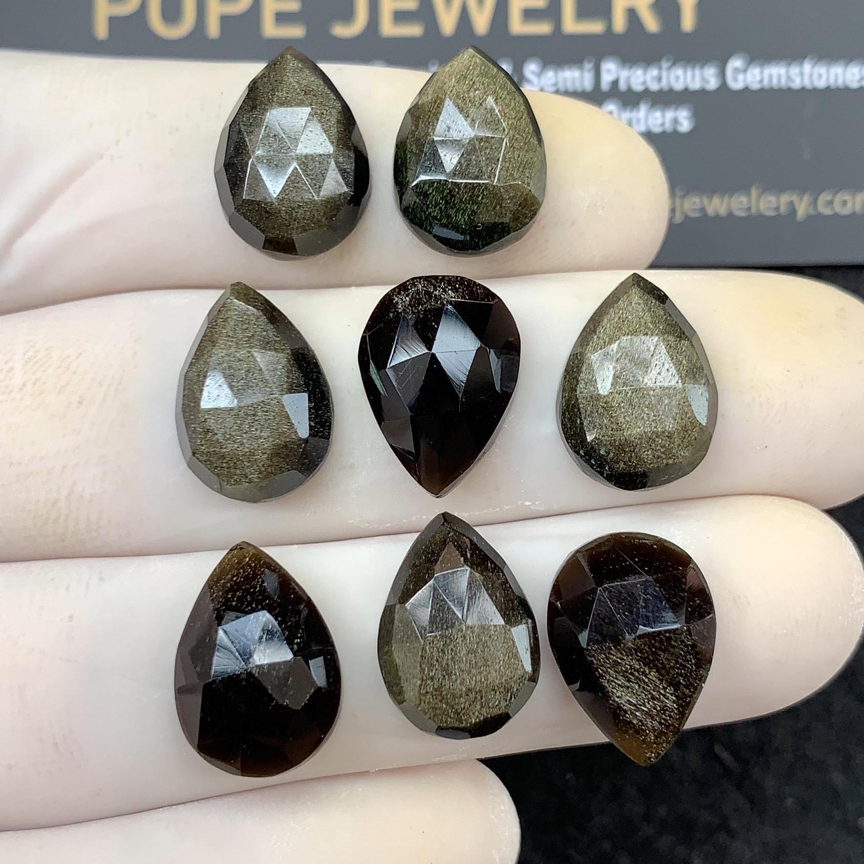 Natural Golden Sapphire Rose Cut Teardrop Cabochons Loose Gemstones For Jewelry Making WholesaleGems 14x10 MM Size 8 Pcs SM24440