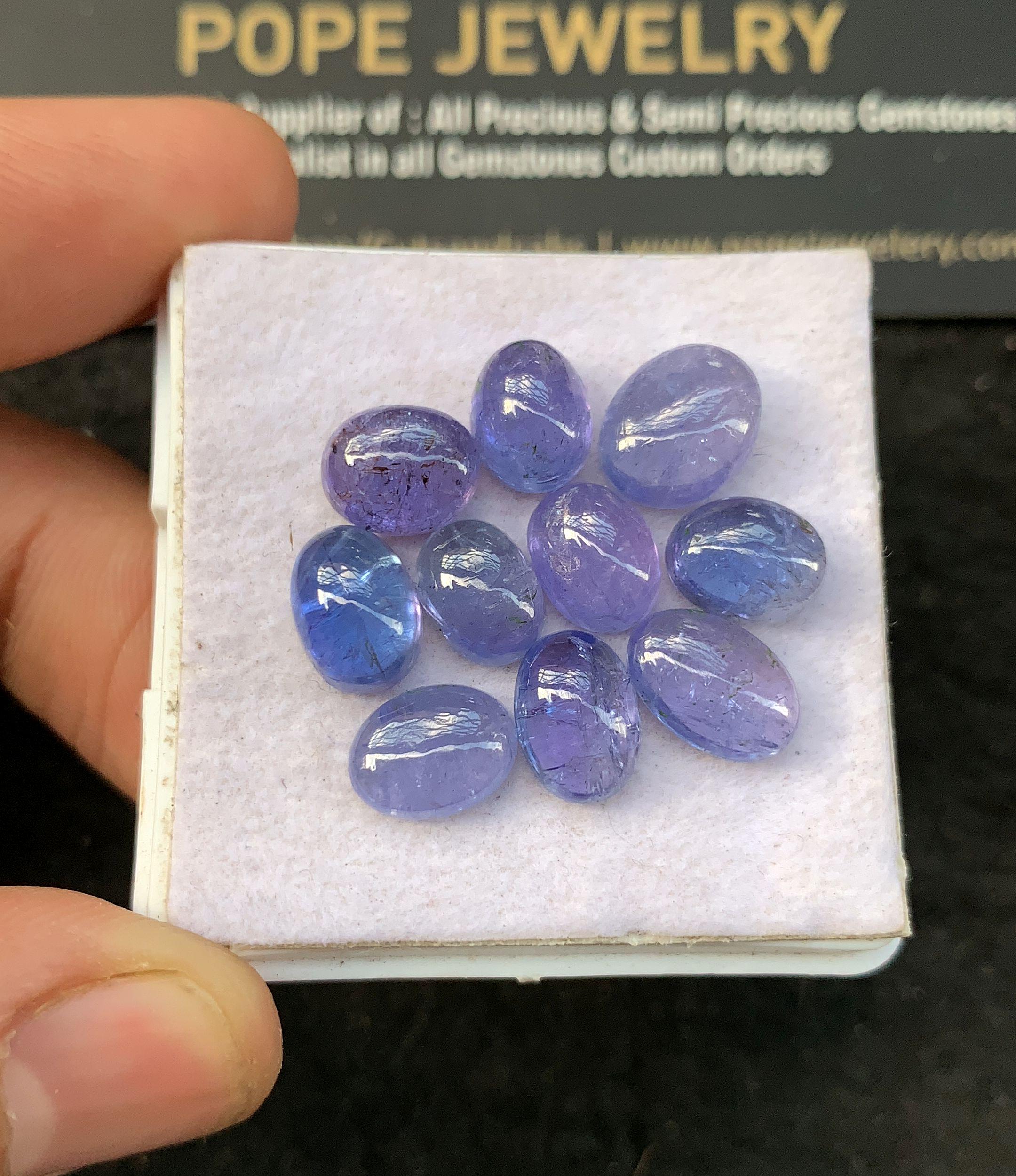 Natural Tanzanite Gemstone Smooth Oval Shape Cabochon Loose Gemstones For Jewelry Making Wholesalegems 8-10 MM Size 10 Pcs SM24663