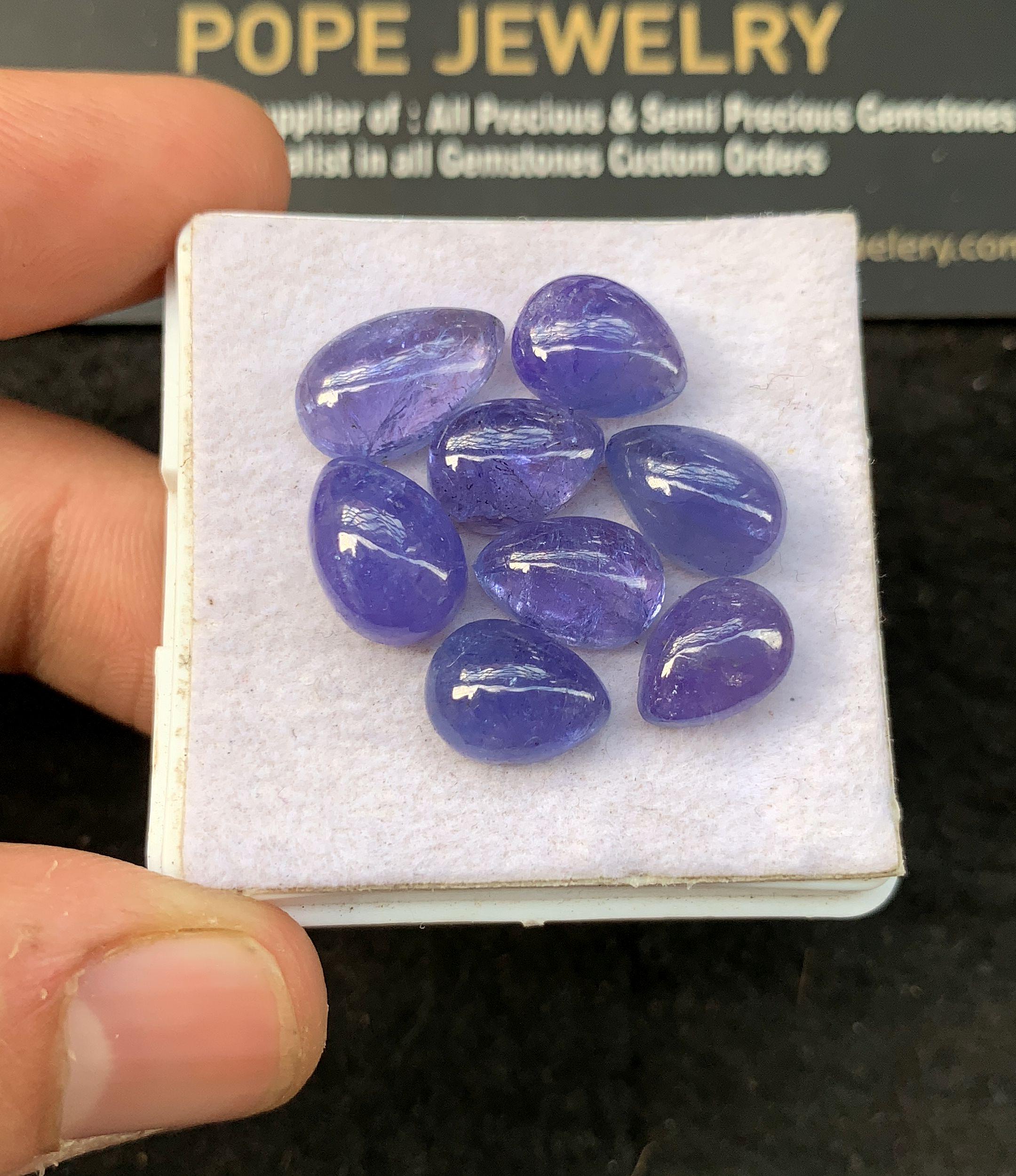 Natural Tanzanite Gemstone Smooth Pear Shape Cabochon Loose Gemstones For Jewelry Making Wholesalegems 10-13 MM Size 8 Pcs SM24665