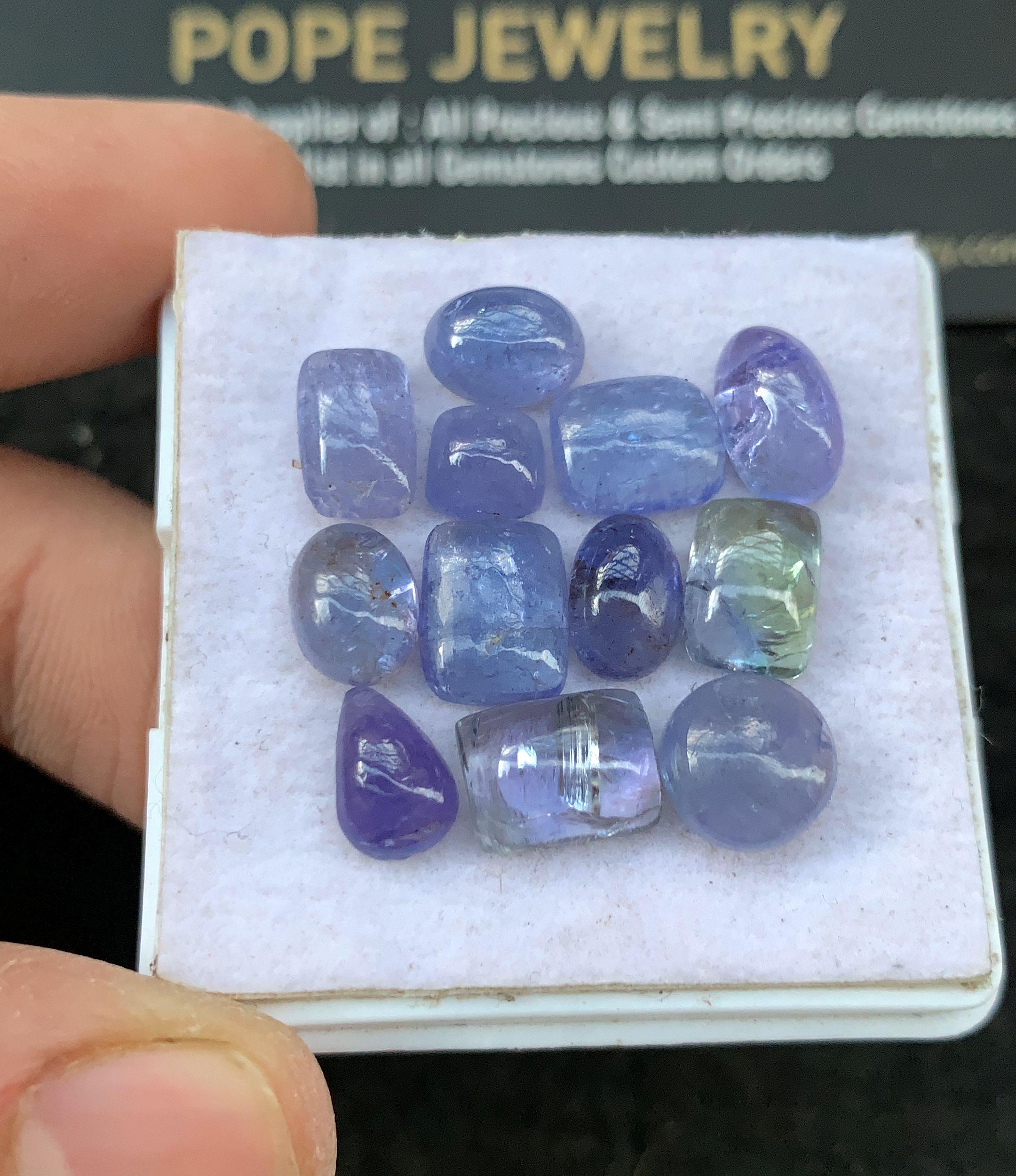 Natural Tanzanite Gemstone Smooth Mix Shape Cabochon Loose Gemstones For Jewelry Making Wholesalegems 6-9 MM Size 12 Pcs SM24679