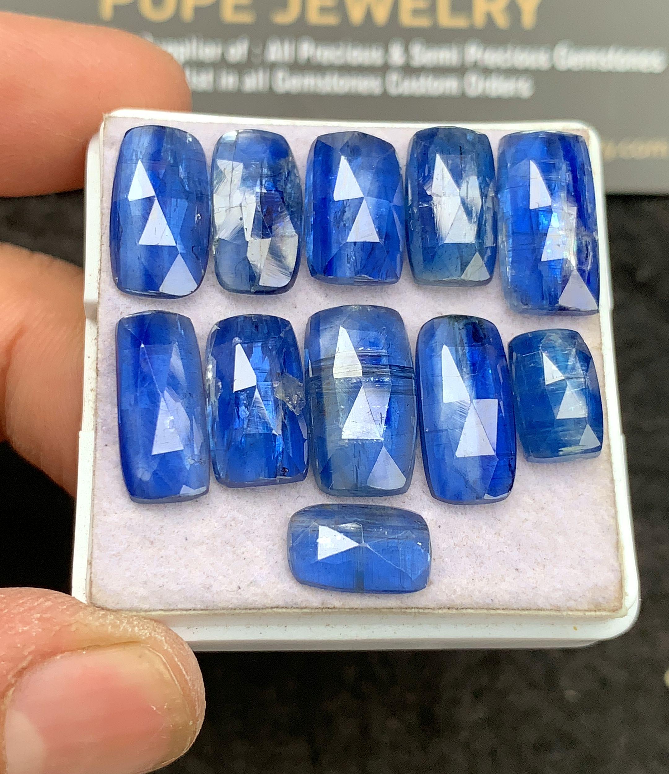 Natural Blue Kyanite Gemstone Rose Cut Rectangle Shape Cabochon Loose Gemstones For Jewelry Making Wholesalegems 9-14 MM Size 11 Pcs SM24732