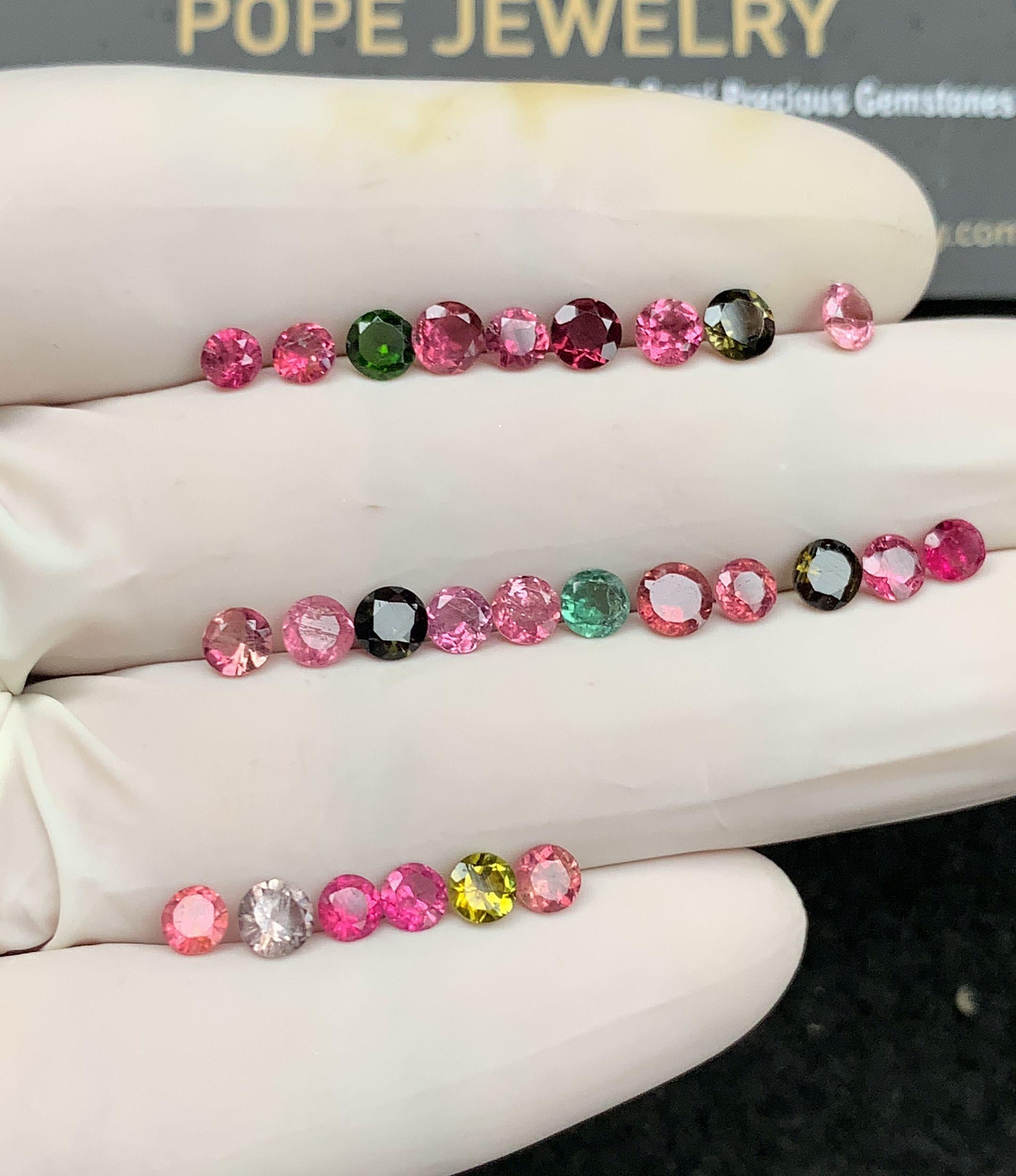 Natural Tourmaline Gemstone Faceted Cut Round Shape Loose Gemstones For Jewelry Making Wholesalegems 3-4 MM Size 26 Pcs SM24735