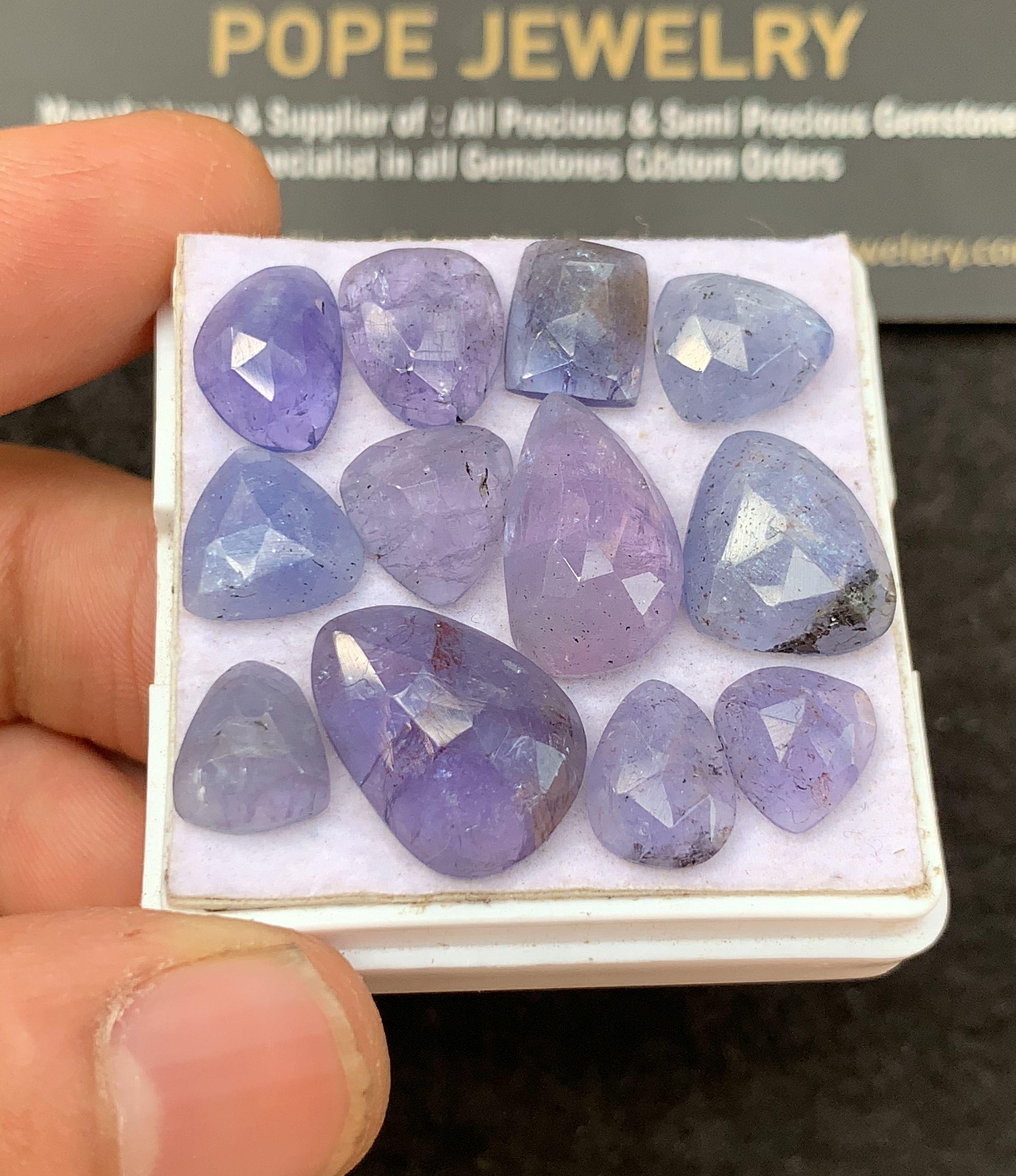 Natural Tanzanite Gemstone Rose Cut Mix Shape Cabochon Loose Gemstones For Jewelry Making Wholesalegems 9-16 MM Size 12 Pcs SM24492