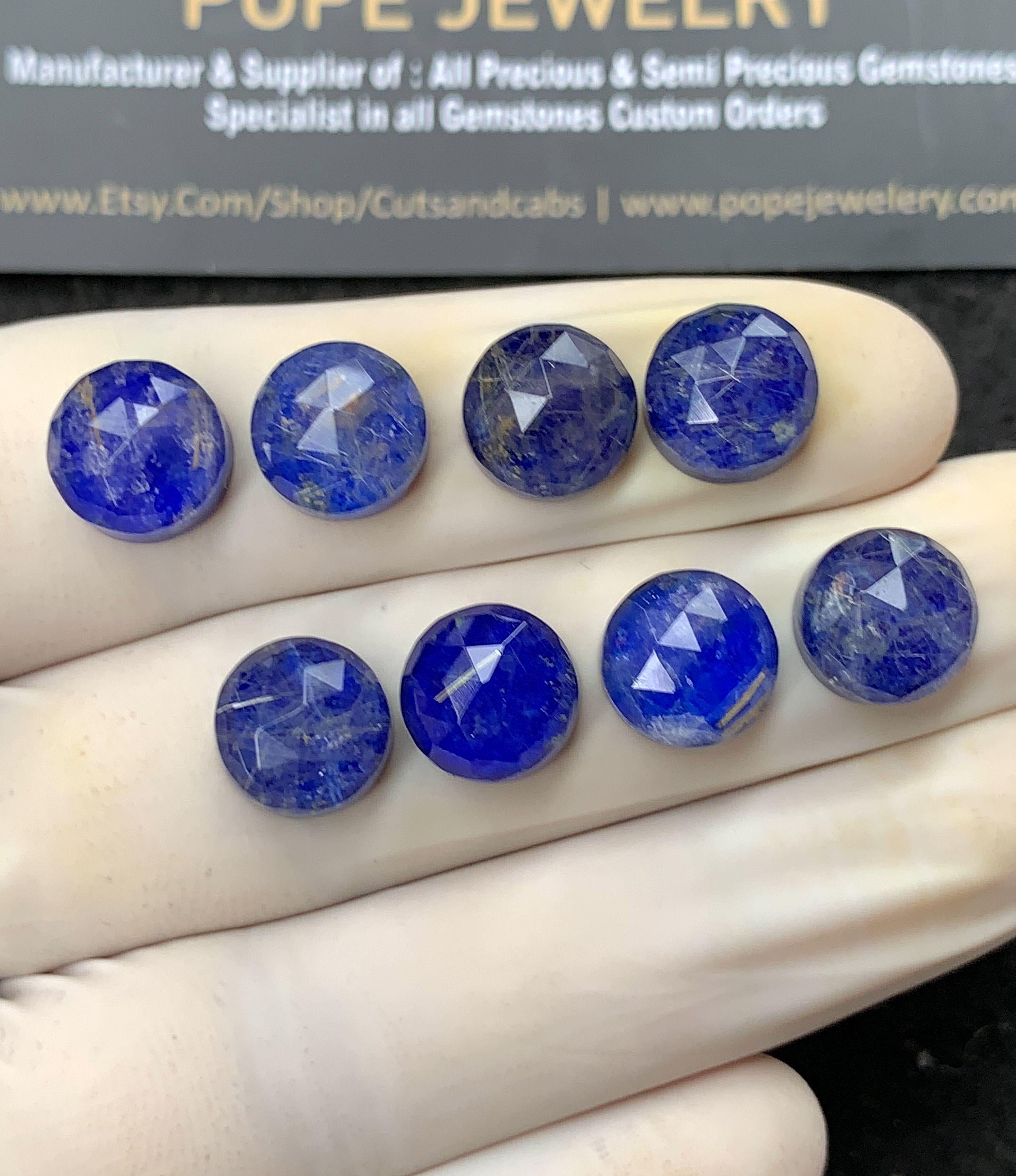 Natural Lapis & Golden Rutile Doublet Rose Cut Round Cabochon Loose Gemstone For Jewelry Making Wholesalegems 10 MM Size 8 Pcs SM24806