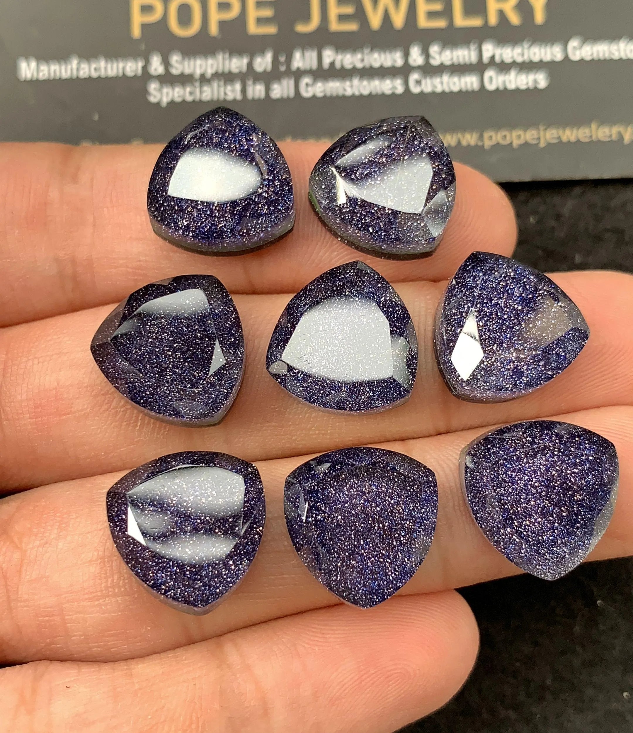 Blue Sandstone & Doublet Step Cut Trillion Cabochon Loose Gemstones For Jewelry Making Wholesalegems 14 MM Size 8 Pcs SM24527