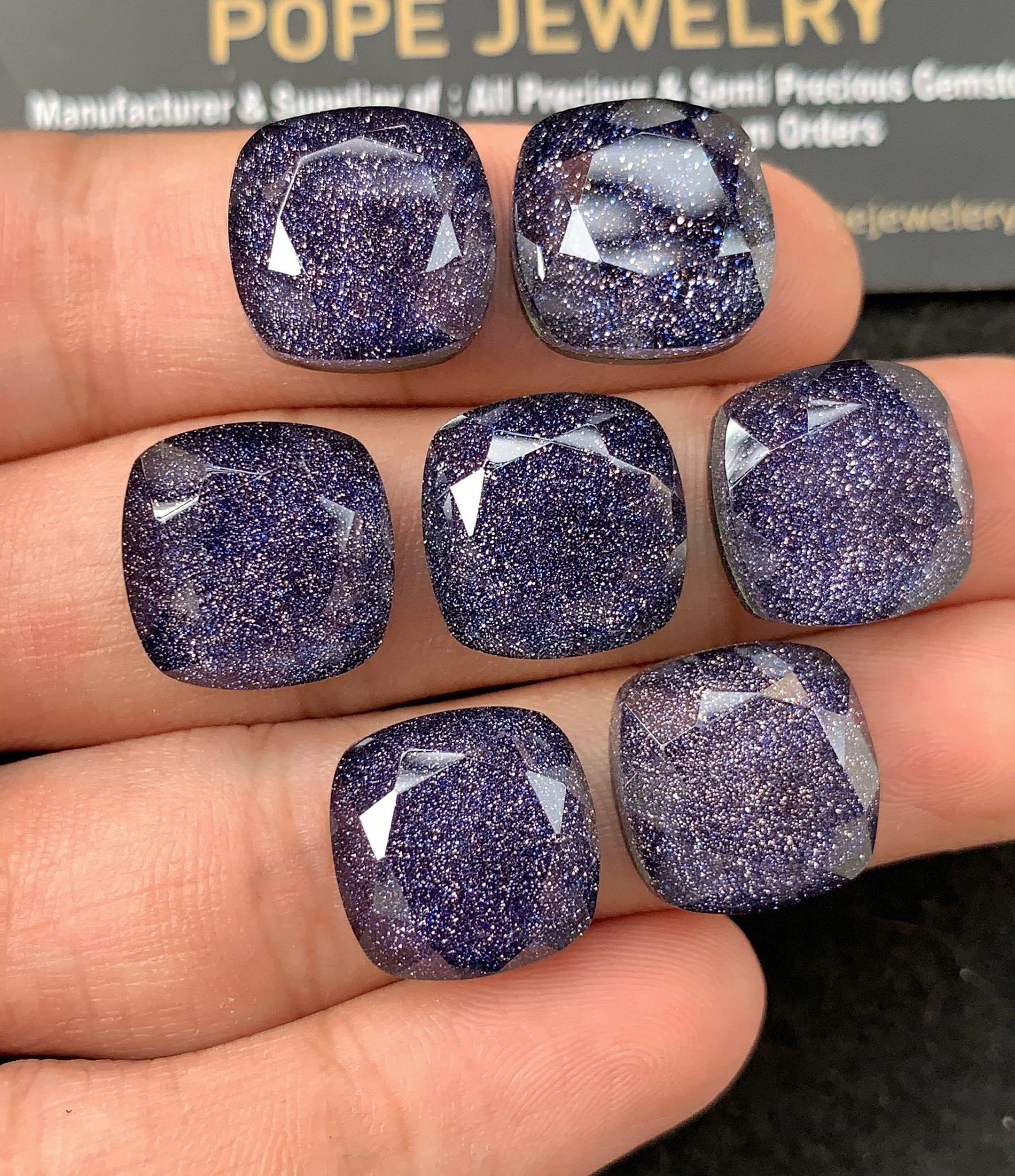 Blue Sandstone & Doublet Step Cut Cushion Cabochon Loose Gemstones For Jewelry Making Wholesalegems 14 MM Size 7 Pcs SM24528