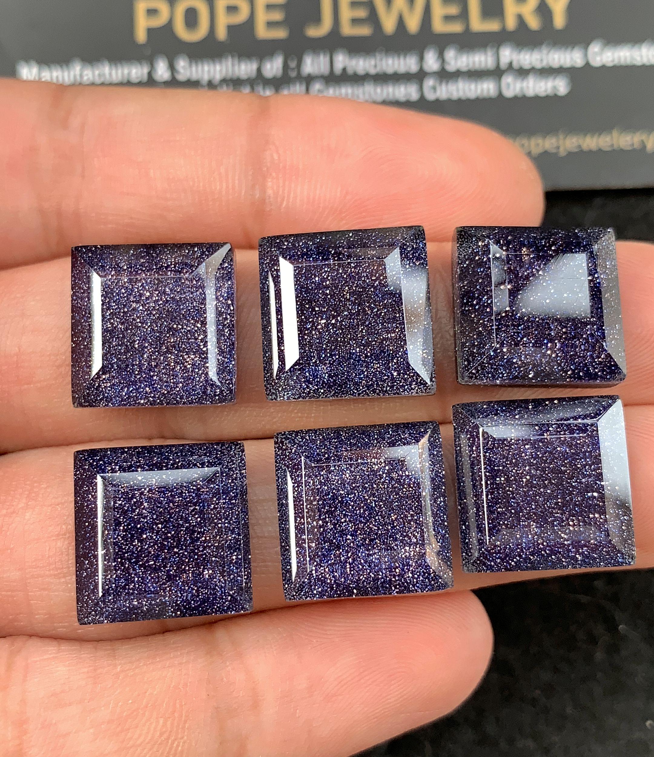 Blue Sandstone & Doublet Step Cut Cushion Cabochon Loose Gemstones For Jewelry Making Wholesalegems 14 MM Size 6 Pcs SM24530