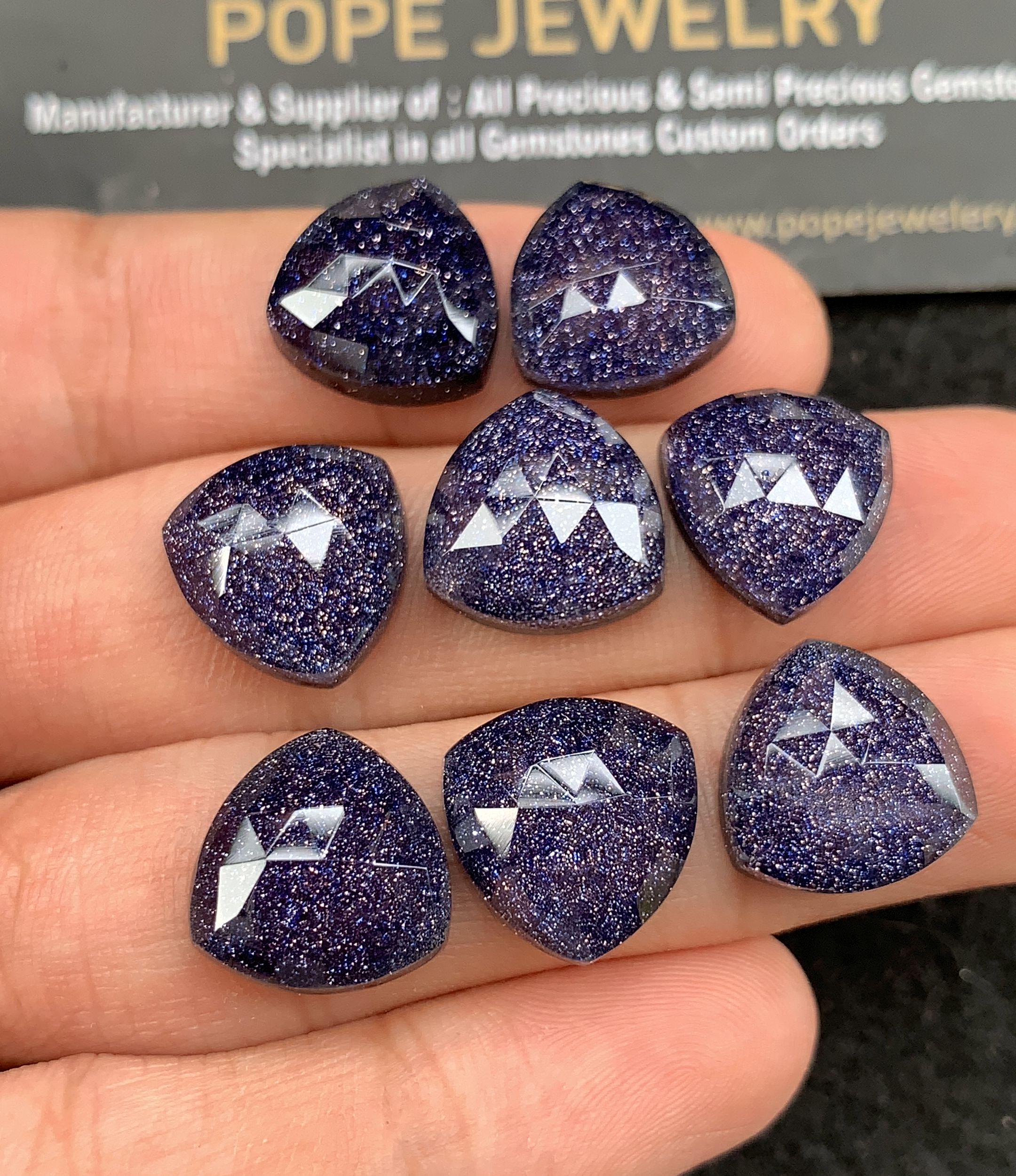 Blue Sandstone & Doublet Rose Cut Trillion Shape Cabochon Loose Gemstones For Jewelry Making Wholesalegems 14 MM Size 8 Pcs SM24532