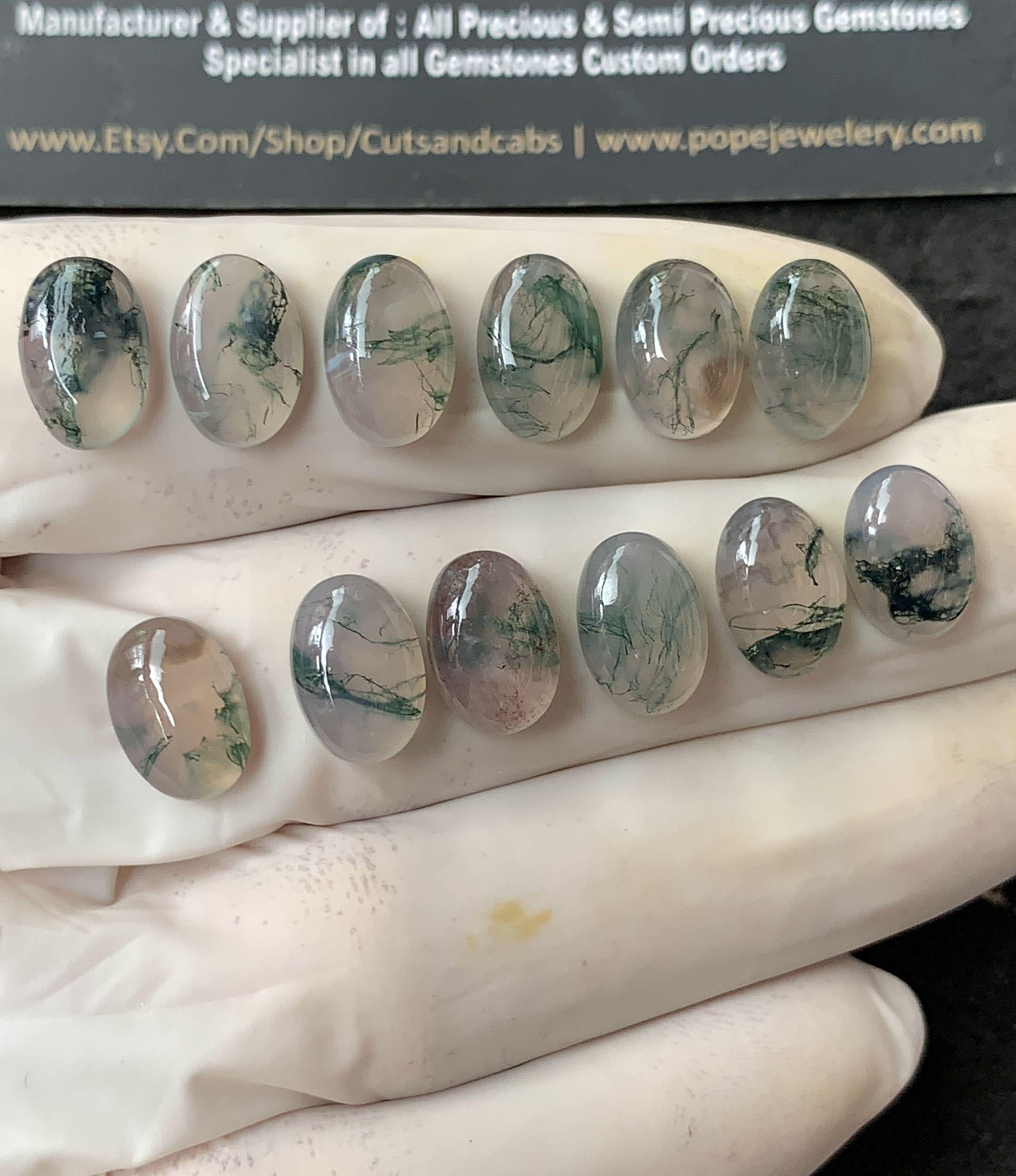 Natural Moss Agate Gemstone Smooth Oval Cabochon High Quality Loose Gemstone For Jewelry Making Wholesalegems 12x8 MM Size 12 Pcs SM24856