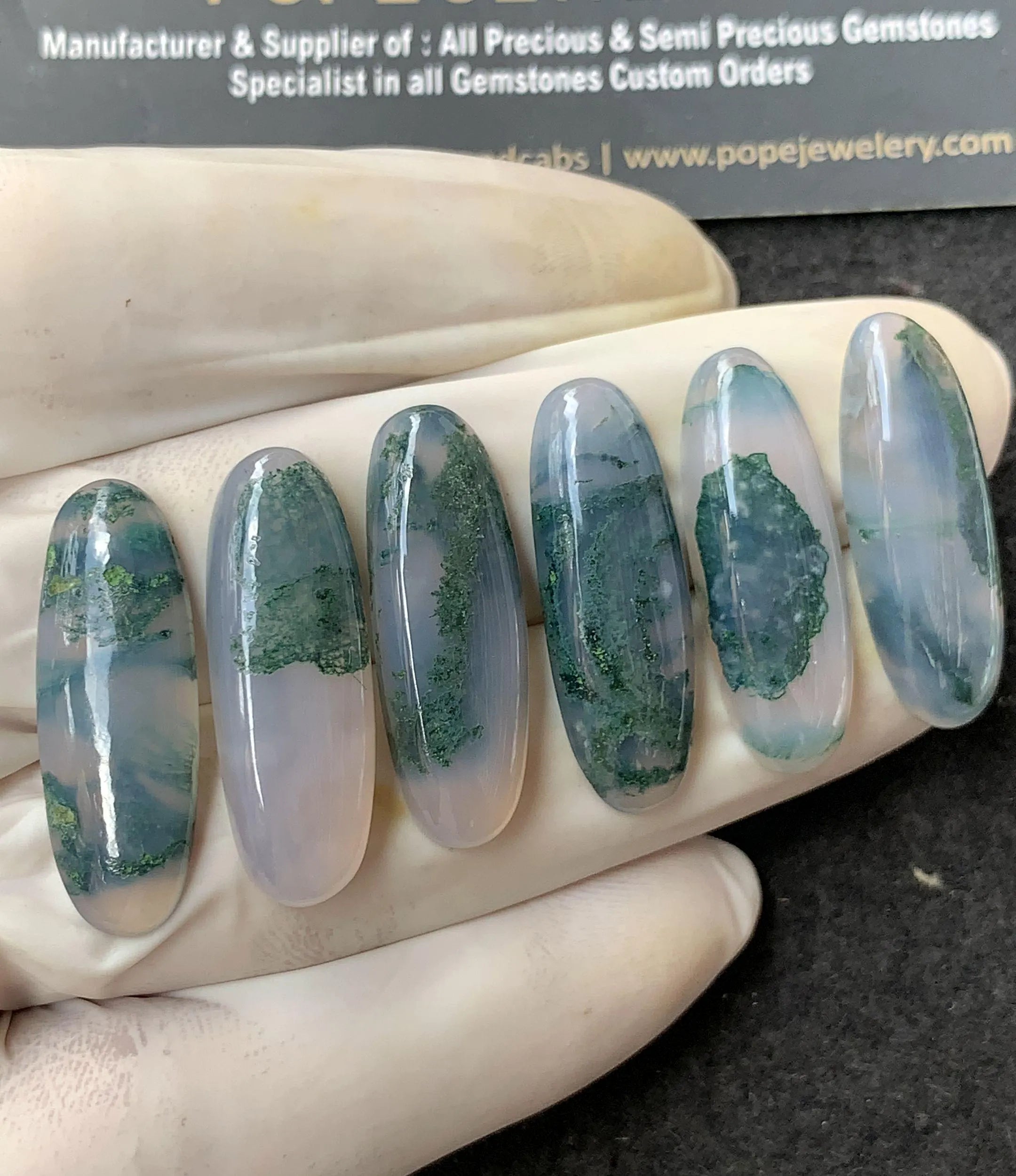 Natural Moss Agate Gemstone Smooth Oval Cabochon High Quality Loose Gemstone For Jewelry Making Wholesalegems 30x10 MM Size 6 Pcs SM24866