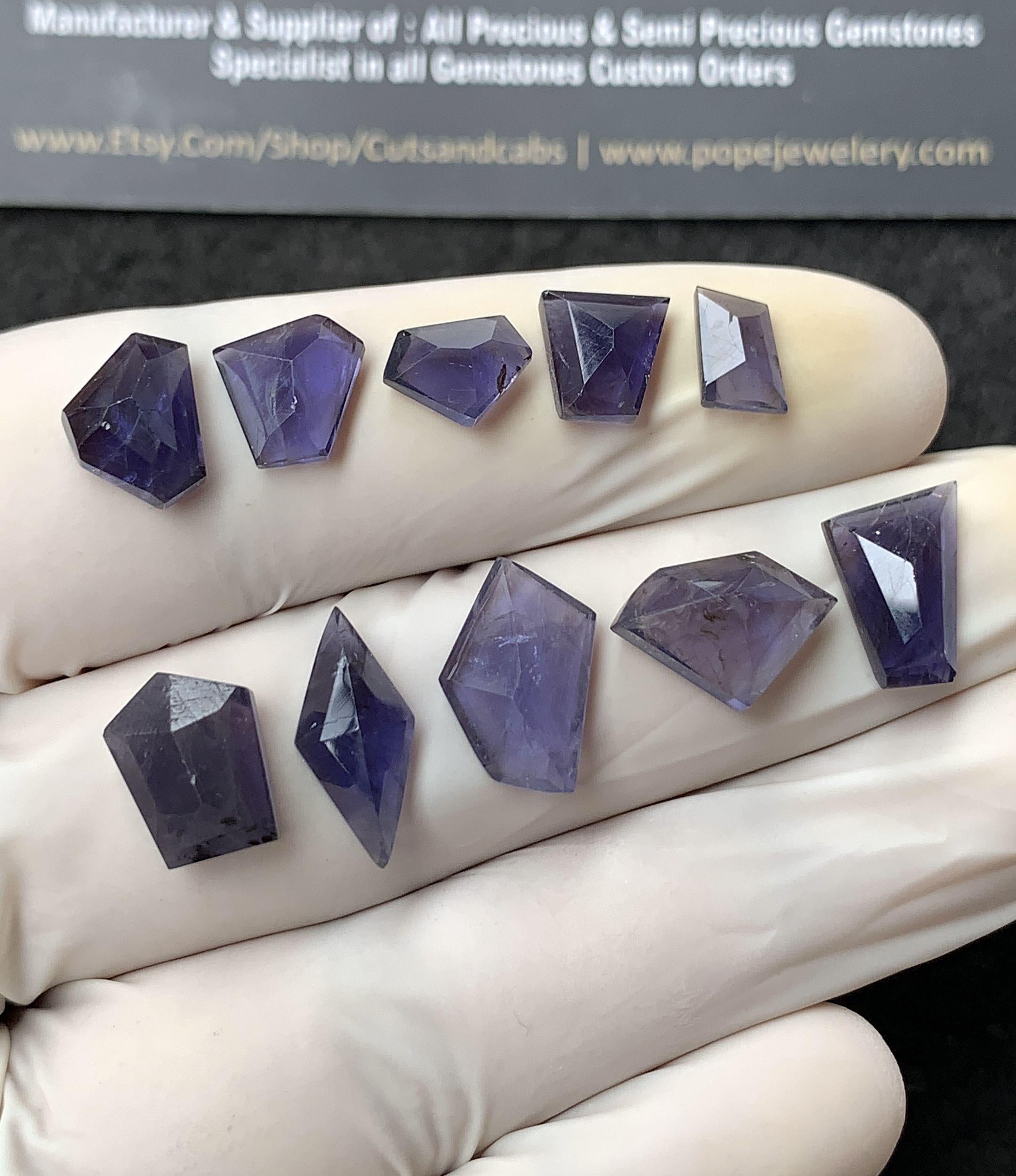 Natural Iolite Gemstone Step Cut Mix Cabochon High Quality Loose Gemstones For Jewelry Making Wholesalegems 6-15 MM Size 10 Pcs SM24562