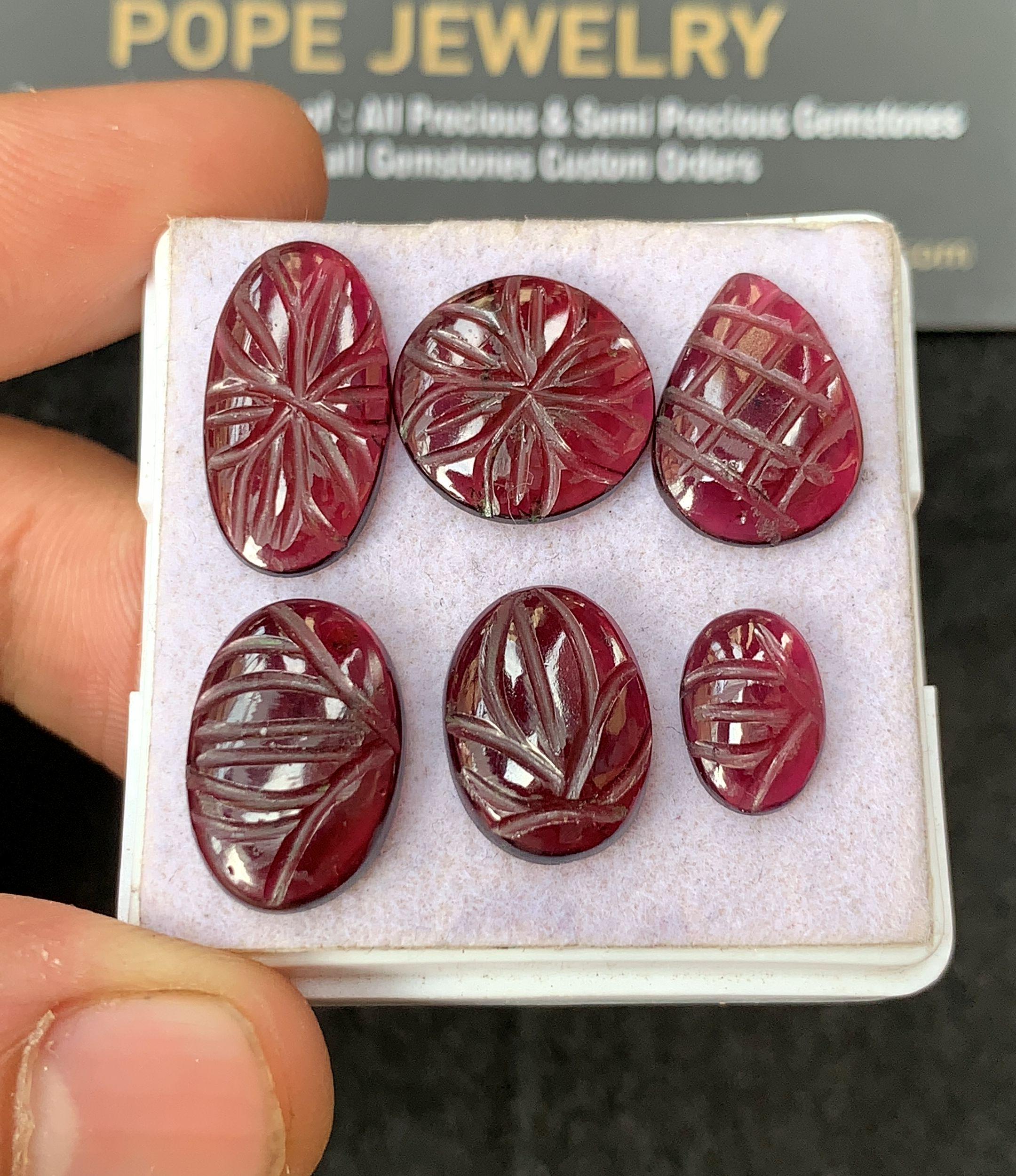 Natural Garnet Gemstone Hand Carved Mix Cabochon High Quality Loose Gemstones For Jewelry Making Wholesalegems 10-18 MM Size 6 Pcs SM24615