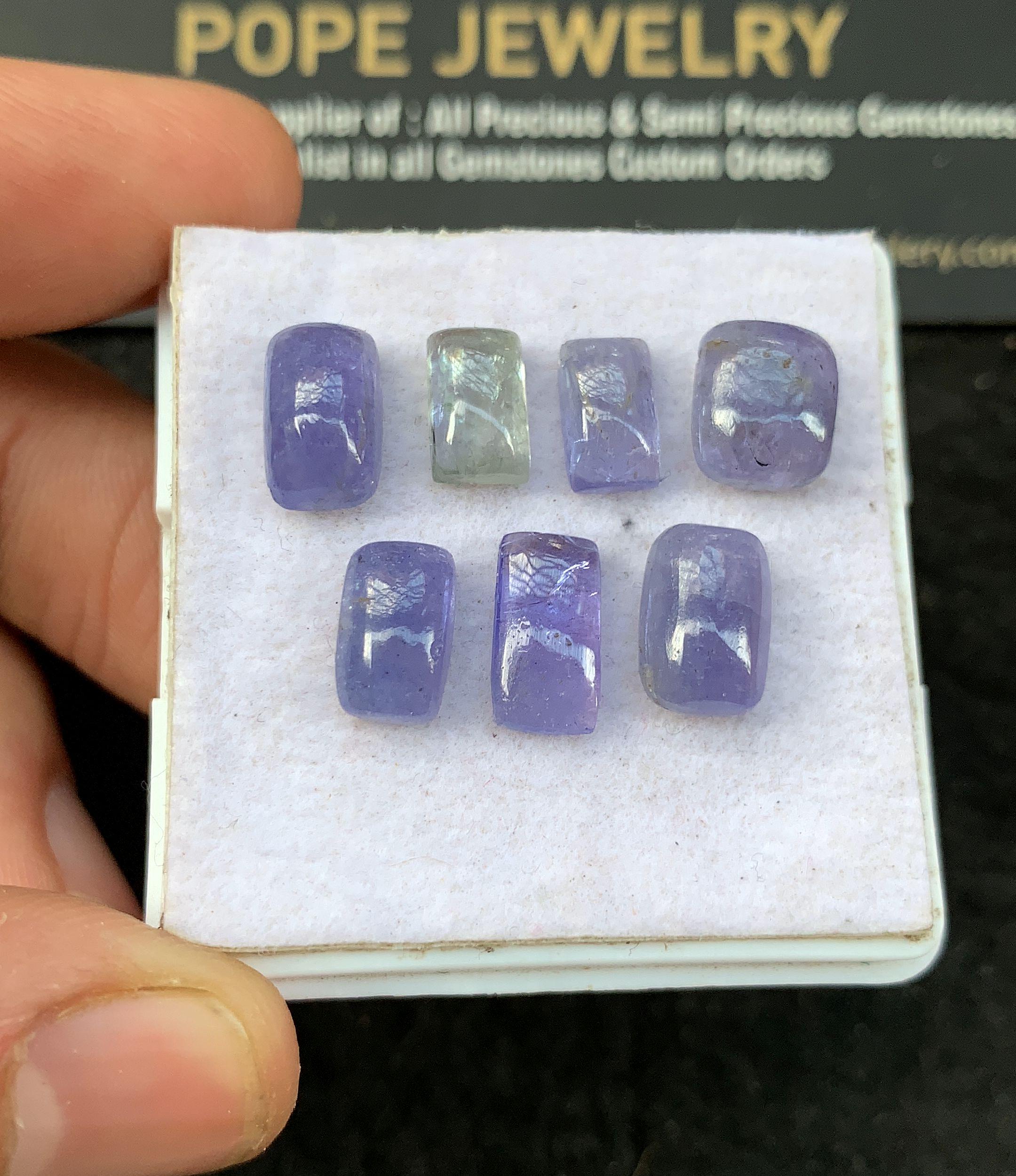 Natural Tanzanite Gemstone Smooth Rectangle Shape Cabochon Loose Gemstones For Jewelry Making Wholesalegems 8-10 MM Size 7 Pcs SM24669