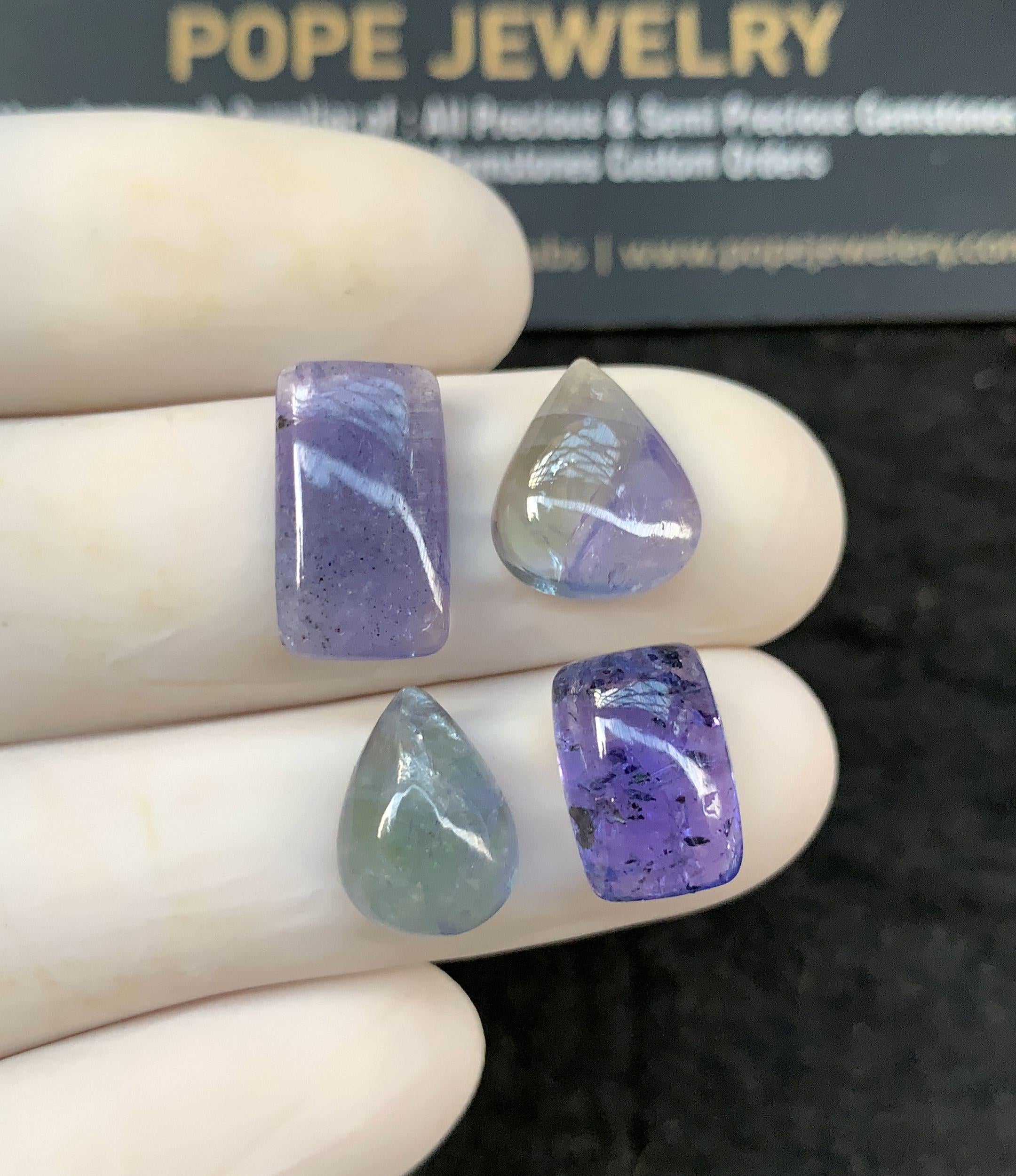 Natural Tanzanite Gemstone Smooth Mix Shape Cabochon Loose Gemstones For Jewelry Making Wholesalegems 12-15 MM Size 4 Pcs SM24676