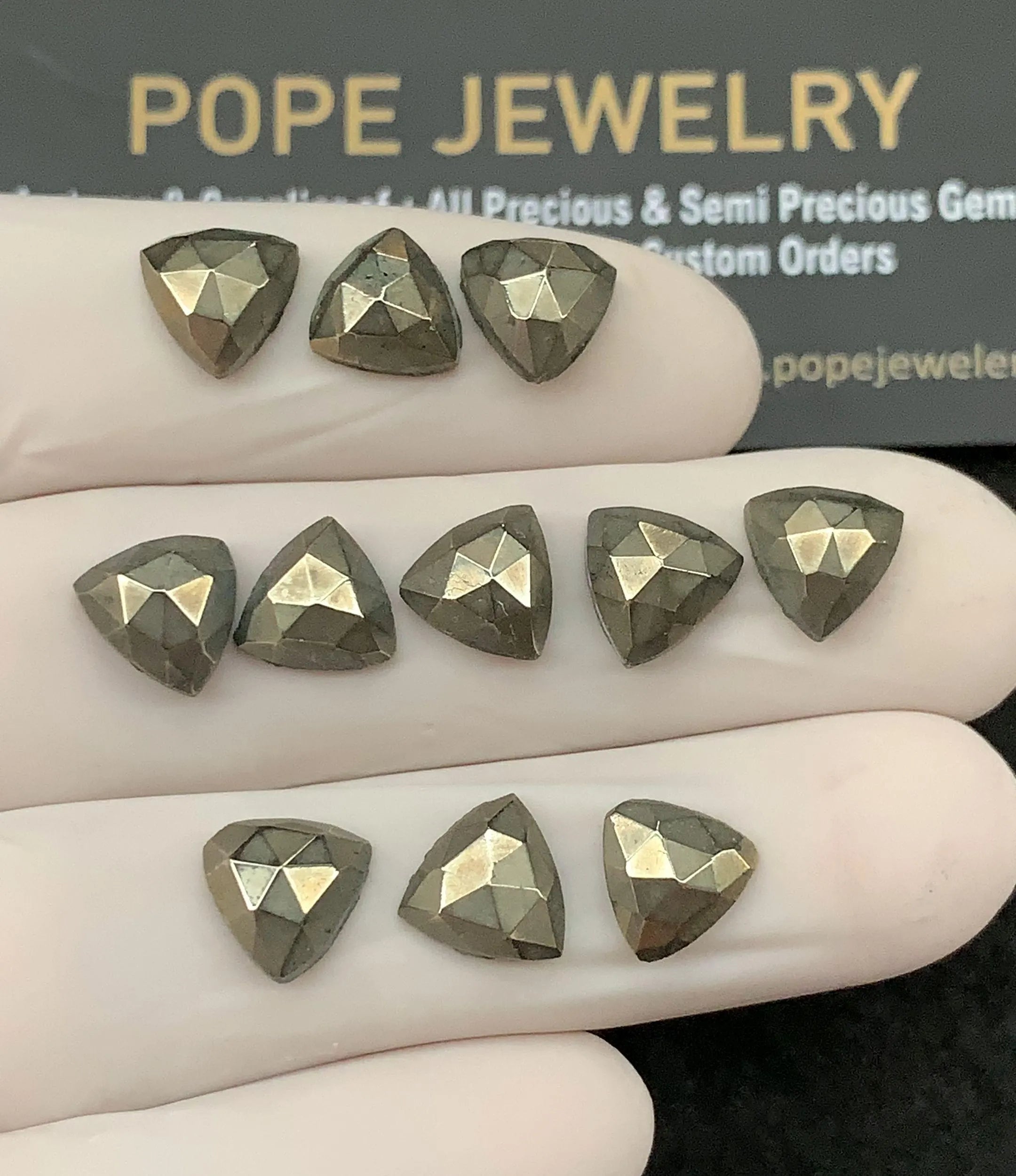 Natural Pyrite Gemstone Rose Cut Trillion Shape Cabochon Loose Gemstones For Jewelry Making Wholesalegems 8 MM Size 11 Pcs SM24716