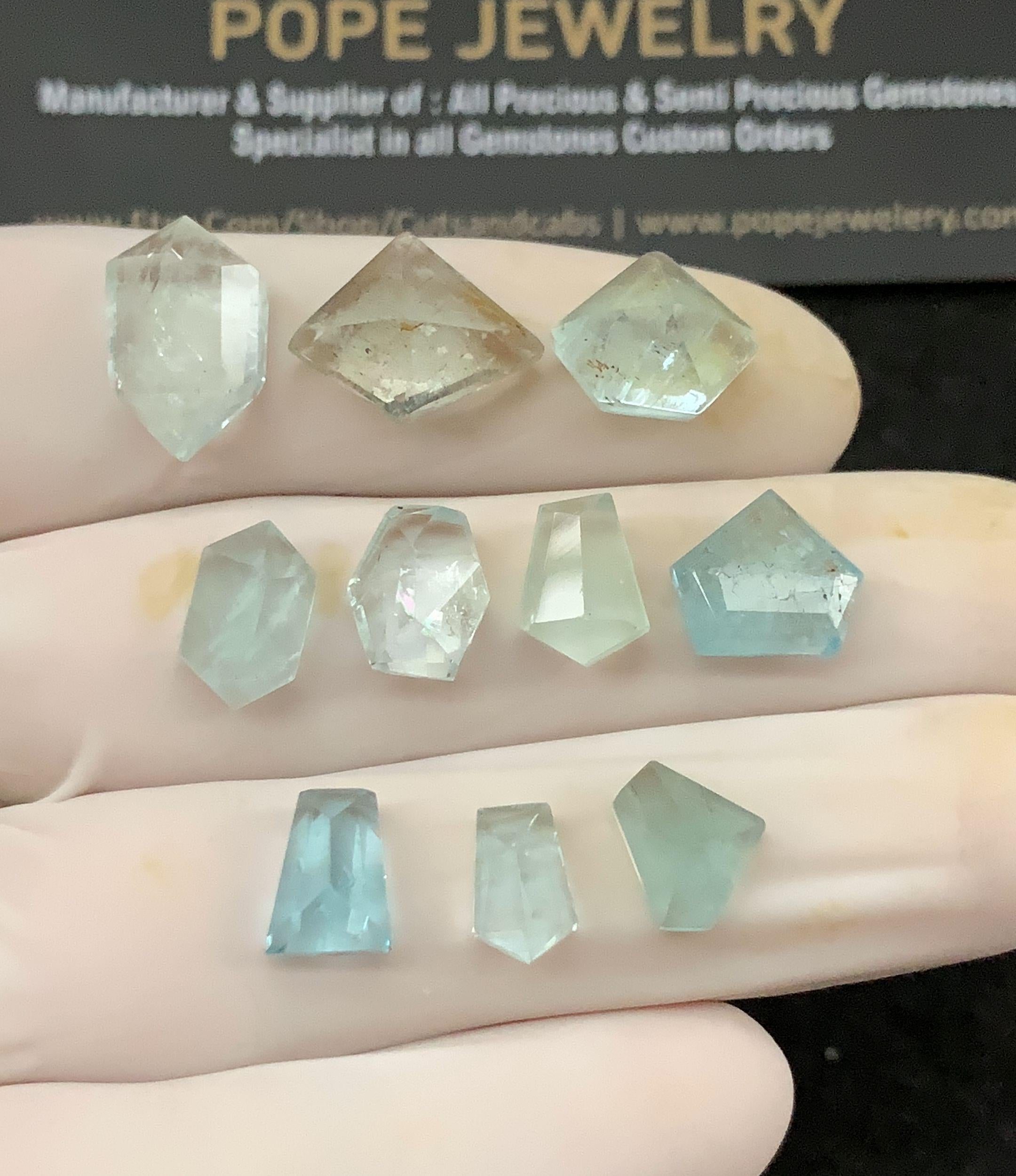 Natural Aquamarine Gemstone Step Cut Fancy Cabochon High Quality Loose Gemstones For Jewelry Making WholesaleGems 8-15 MM Size 10 Ps SM24728