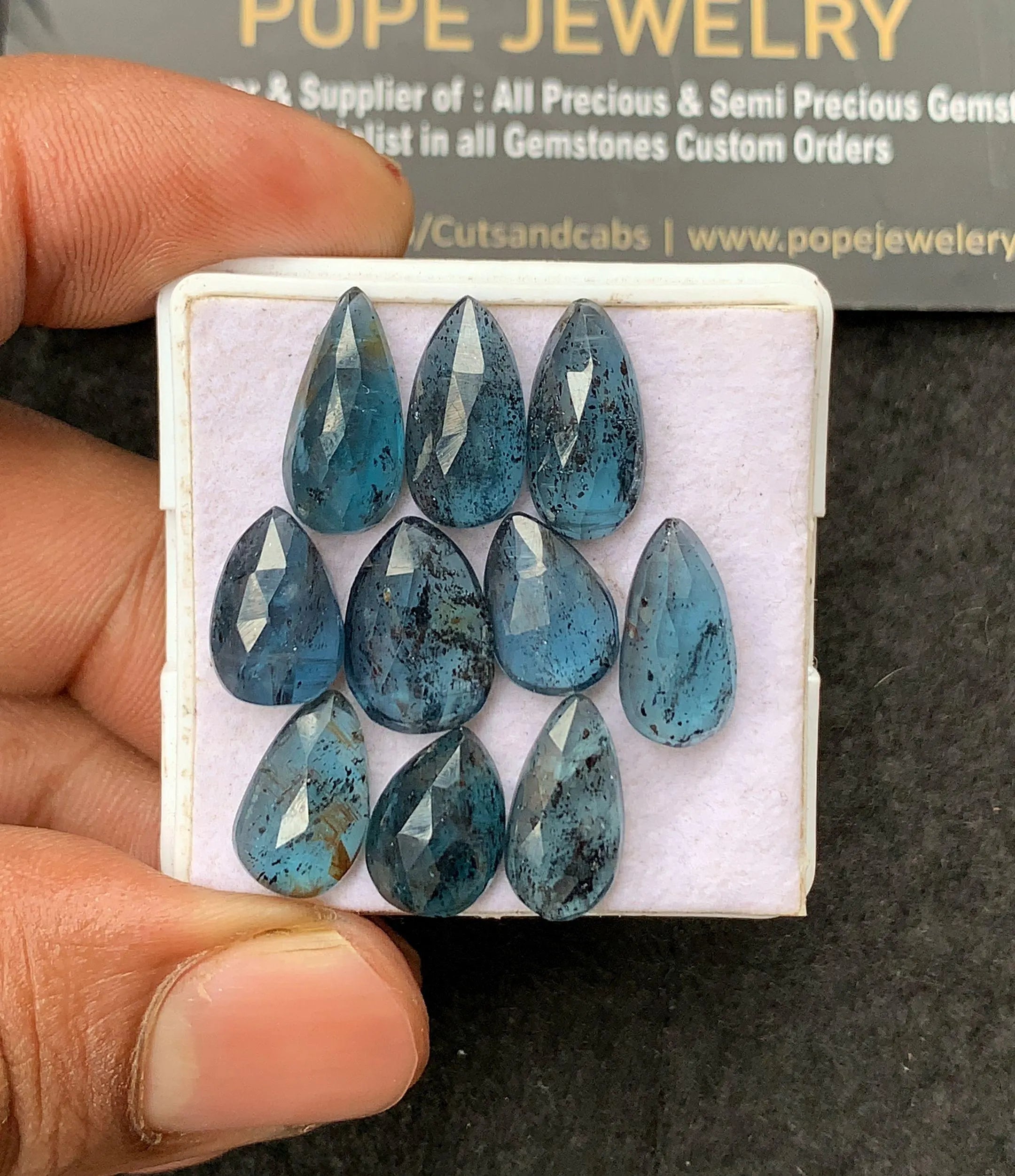 Natural Teal Green Kyanite Gemstone Rose Cut Pear Cabochon Loose Gemstone For Jewelry Making Wholesalegems 12-14 MM Size 10 Pcs SM 24995