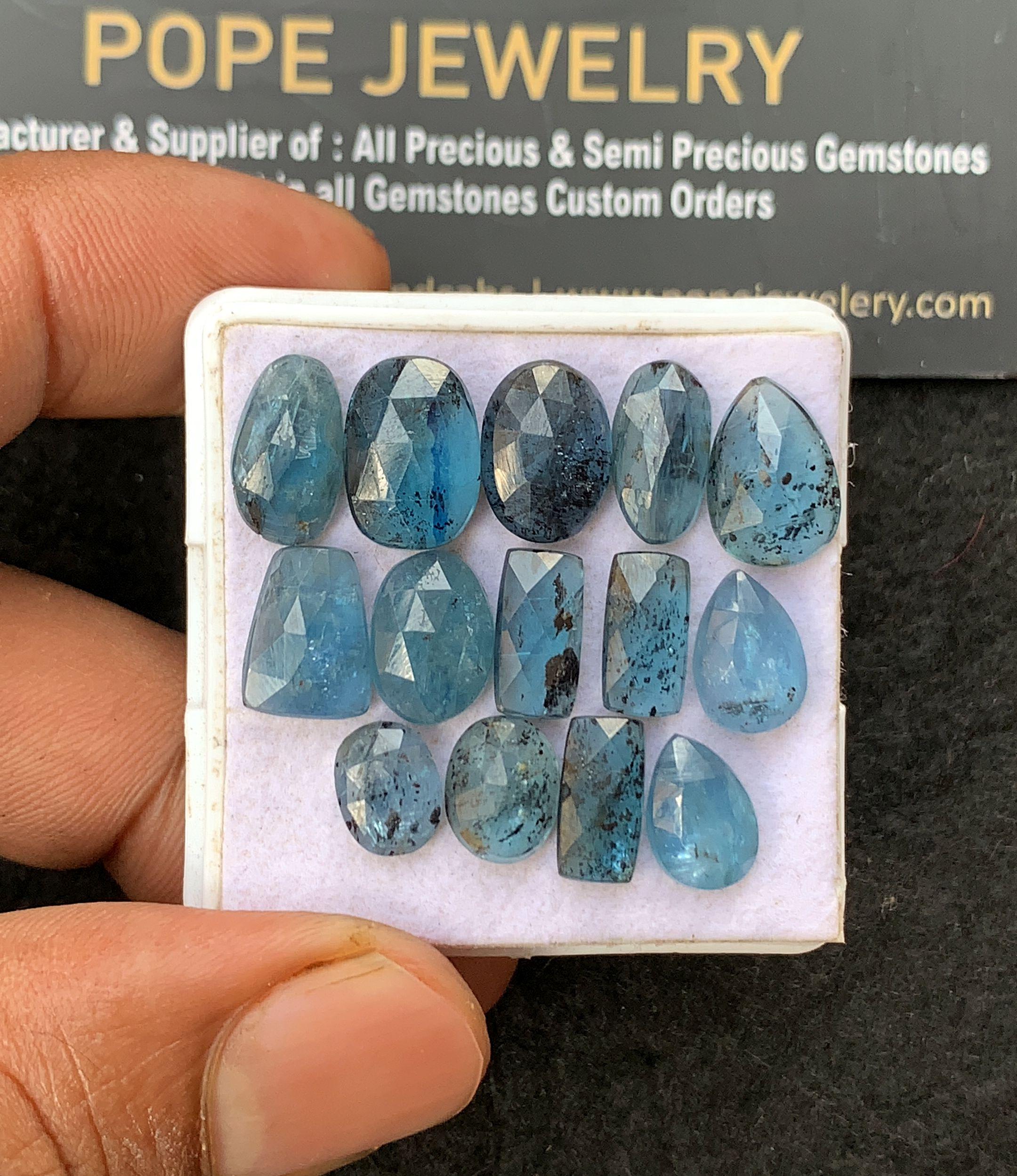 Natural Teal Kyanite Gemstone Rose Cut Mix Cabochon Loose Gemstone For Jewelry Making Wholesalegems 9-12 MM Size 14 Pcs SM 24998