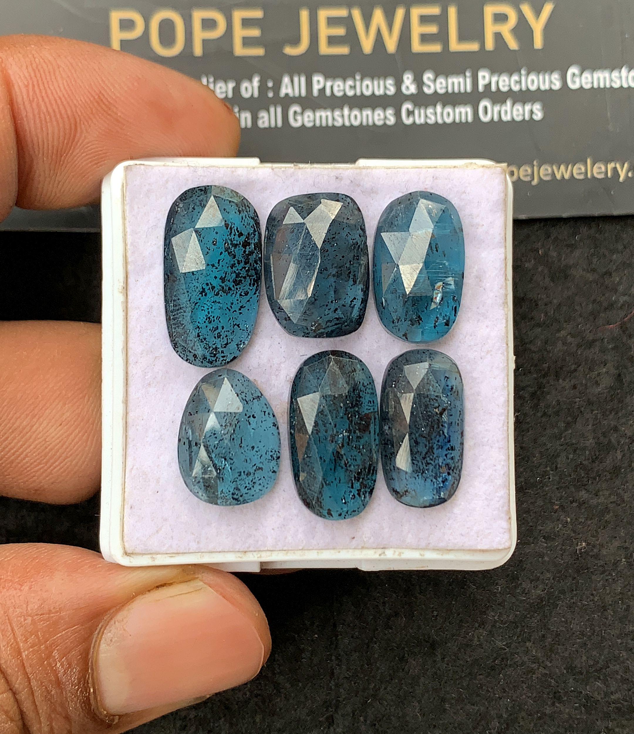 Natural Teal Kyanite Gemstone Rose Cut Fancy Cabochon Loose Gemstone For Jewelry Making Wholesalegems 13-18 MM Size 6 Pcs SM25001