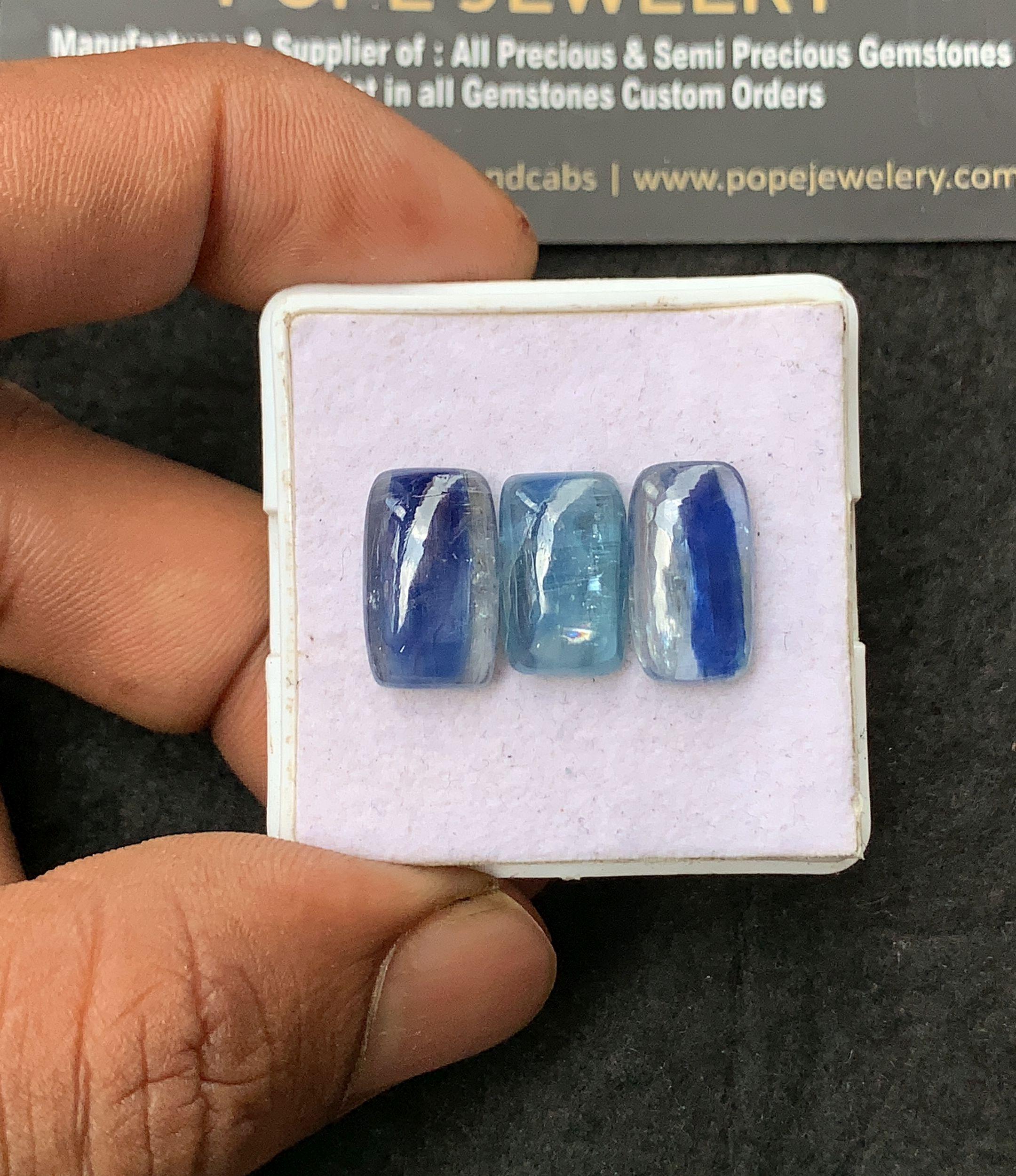Natural Bicolor Kyanite Gemstone Smooth Rectangle Cabochon Loose Gemstone For Jewelry Making Wholesalegems 14-15 MM Size 3 Pcs SM25012