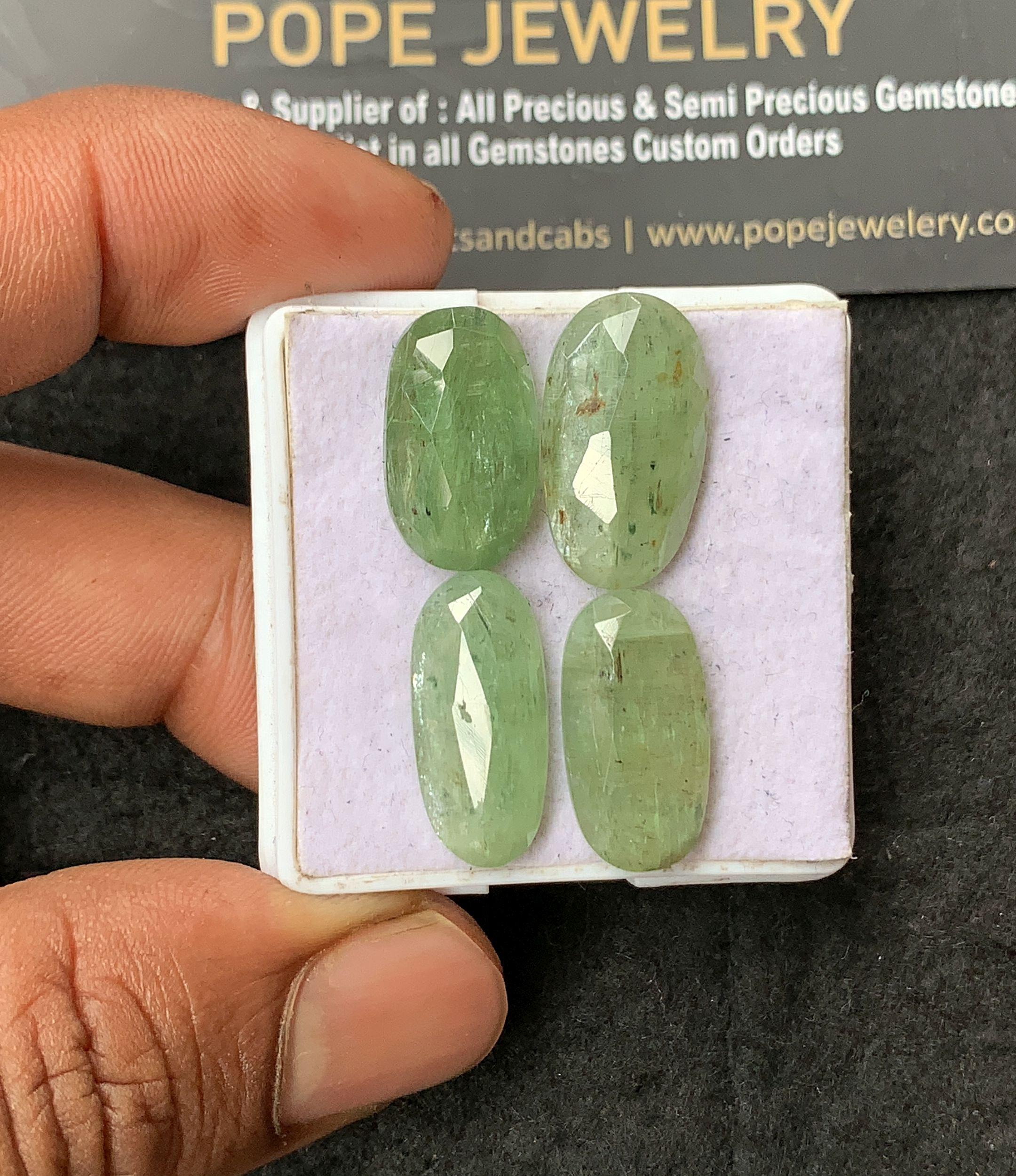 Natural Mint Kyanite Gemstone Rose Cut Oval Shape Cabochon Loose Gemstone For Jewelry Making Wholesalegems 17-20 MM Size 4 Pcs SM25025