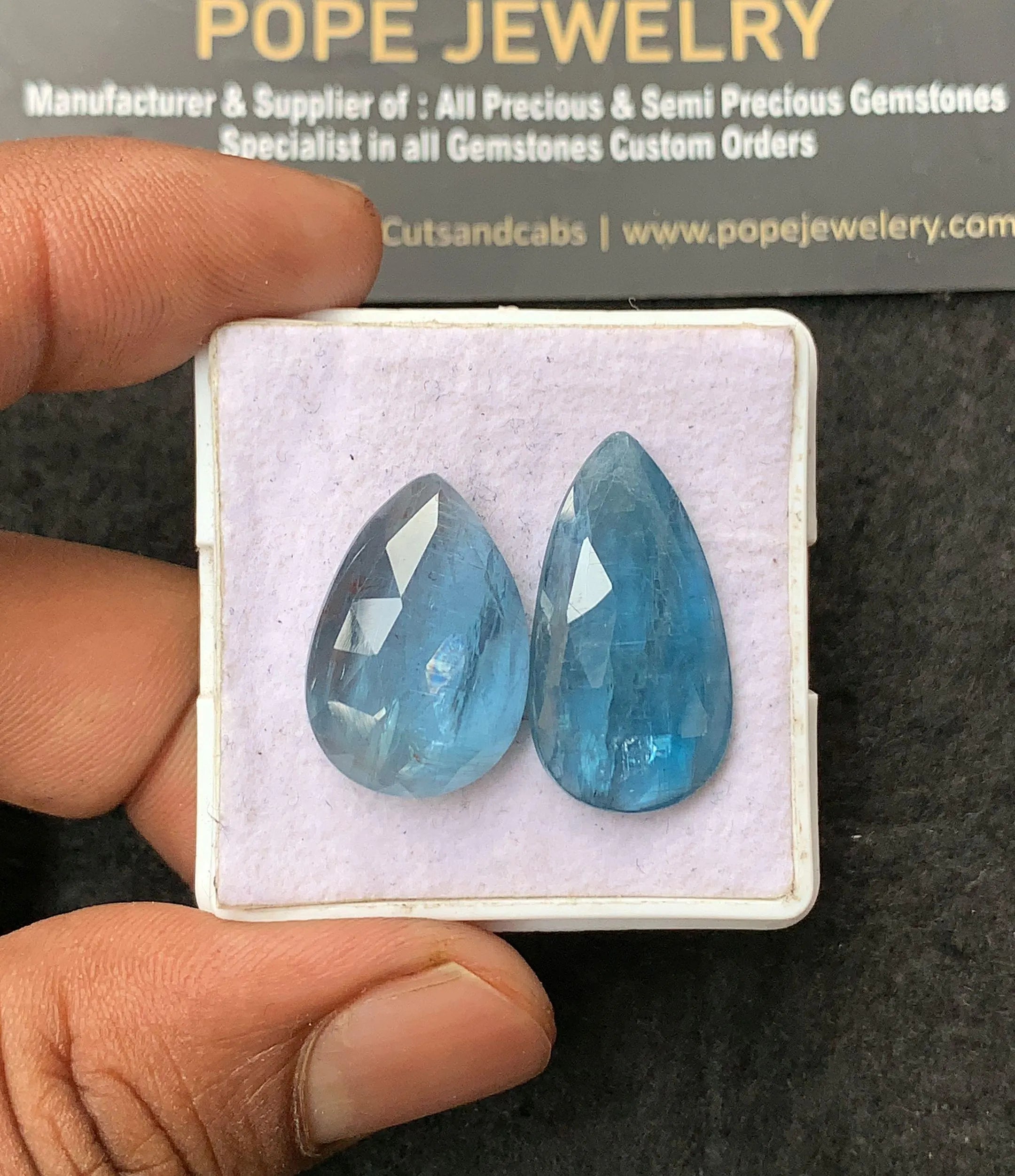 Natural Aqua Kyanite Gemstone Rose Cut Pear Shape Cabochon Loose Gemstone For Jewelry Making Wholesalegems 21-25 MM Size 2 Pcs SM25031