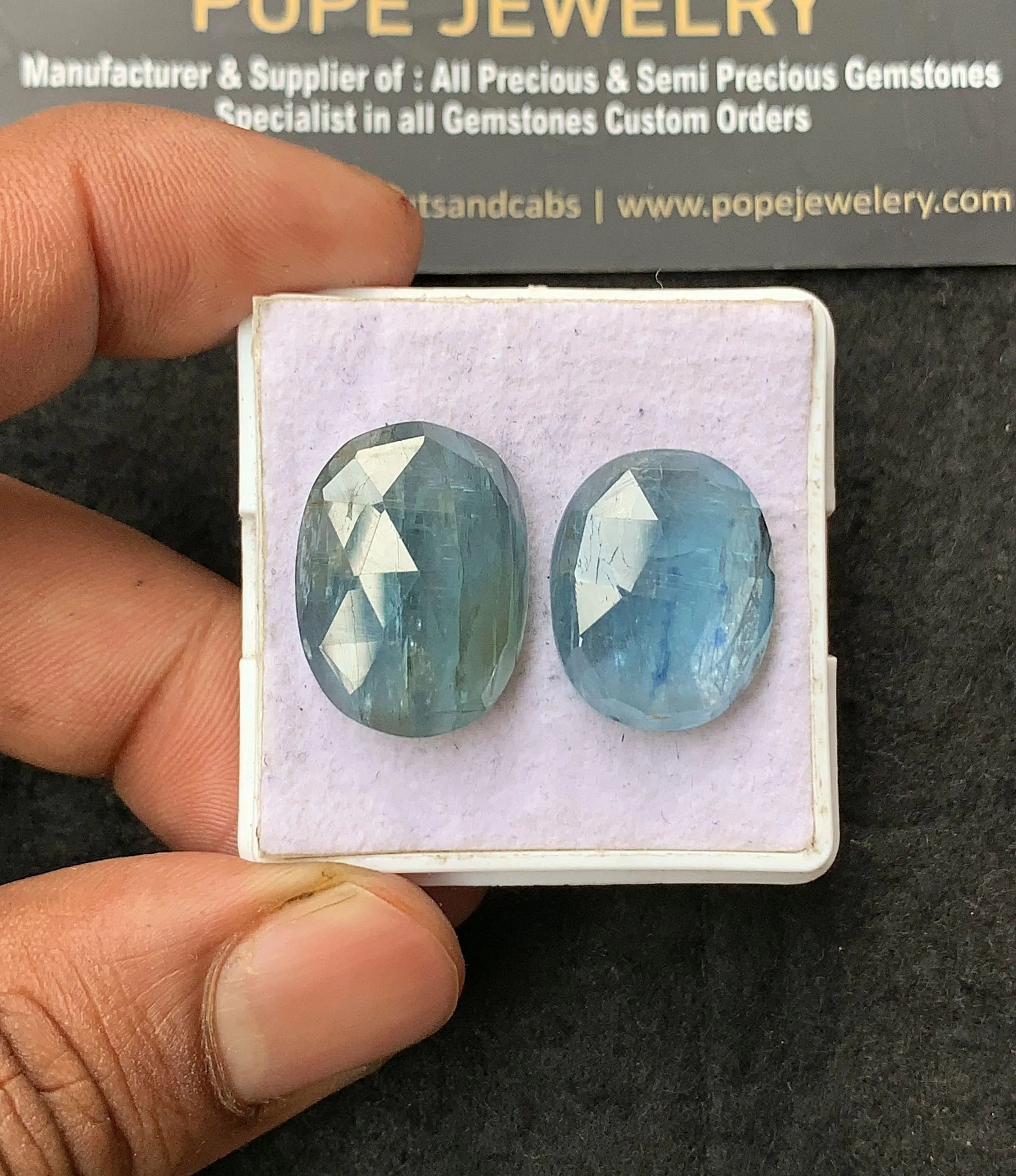 Natural Aqua Kyanite Gemstone Rose Cut Oval Shape Cabochon Loose Gemstone For Jewelry Making Wholesalegems 19-21 MM Size 2 Pcs SM25032