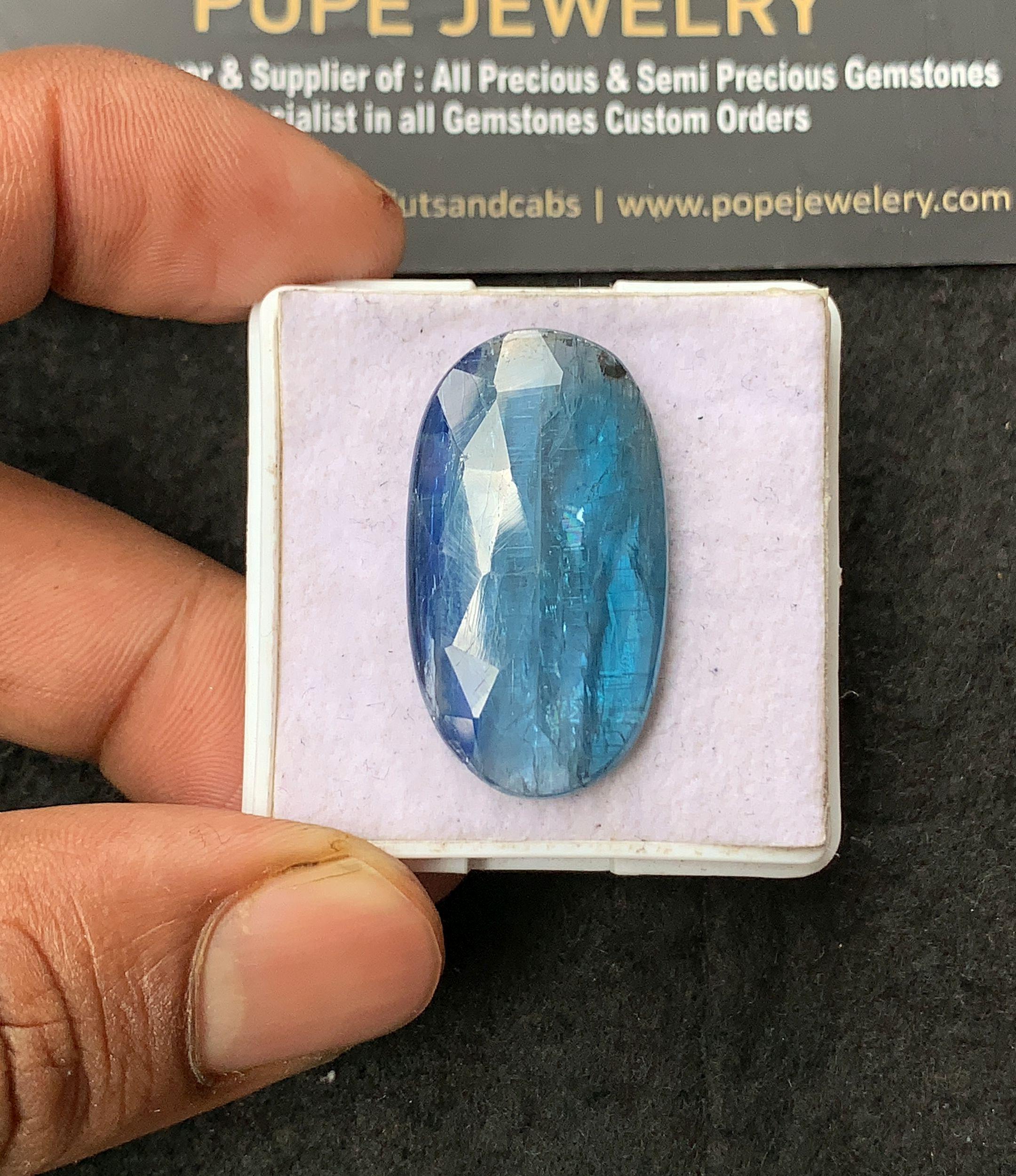 Natural Aqua Kyanite Gemstone Rose Cut Oval Shape Cabochon Loose Gemstone For Jewelry Making Wholesalegems 32x18x5 MM Size SM25033