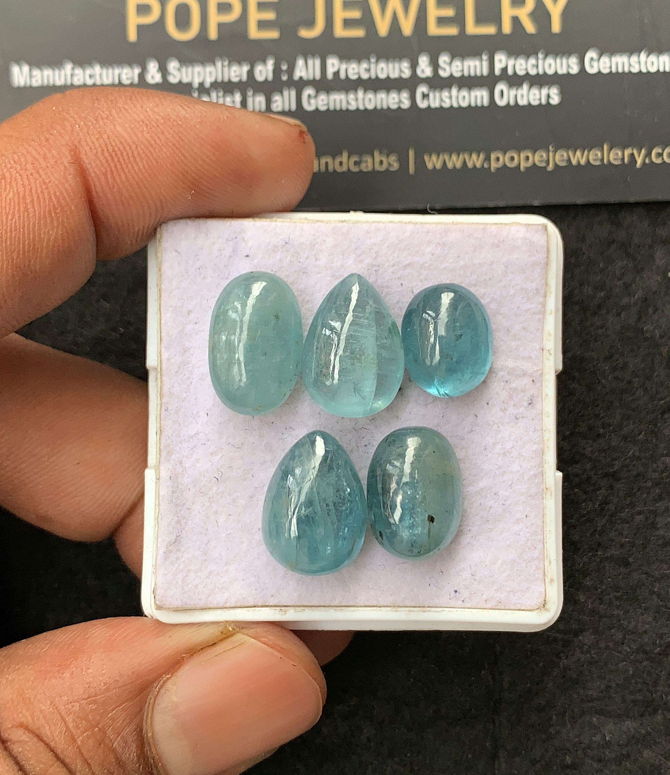 Natural Aqua Kyanite Gemstone Smooth Mix Shape Cabochon Loose Gemstone For Jewelry Making Wholesalegems 11-14 MM Size 5 Pcs SM25043